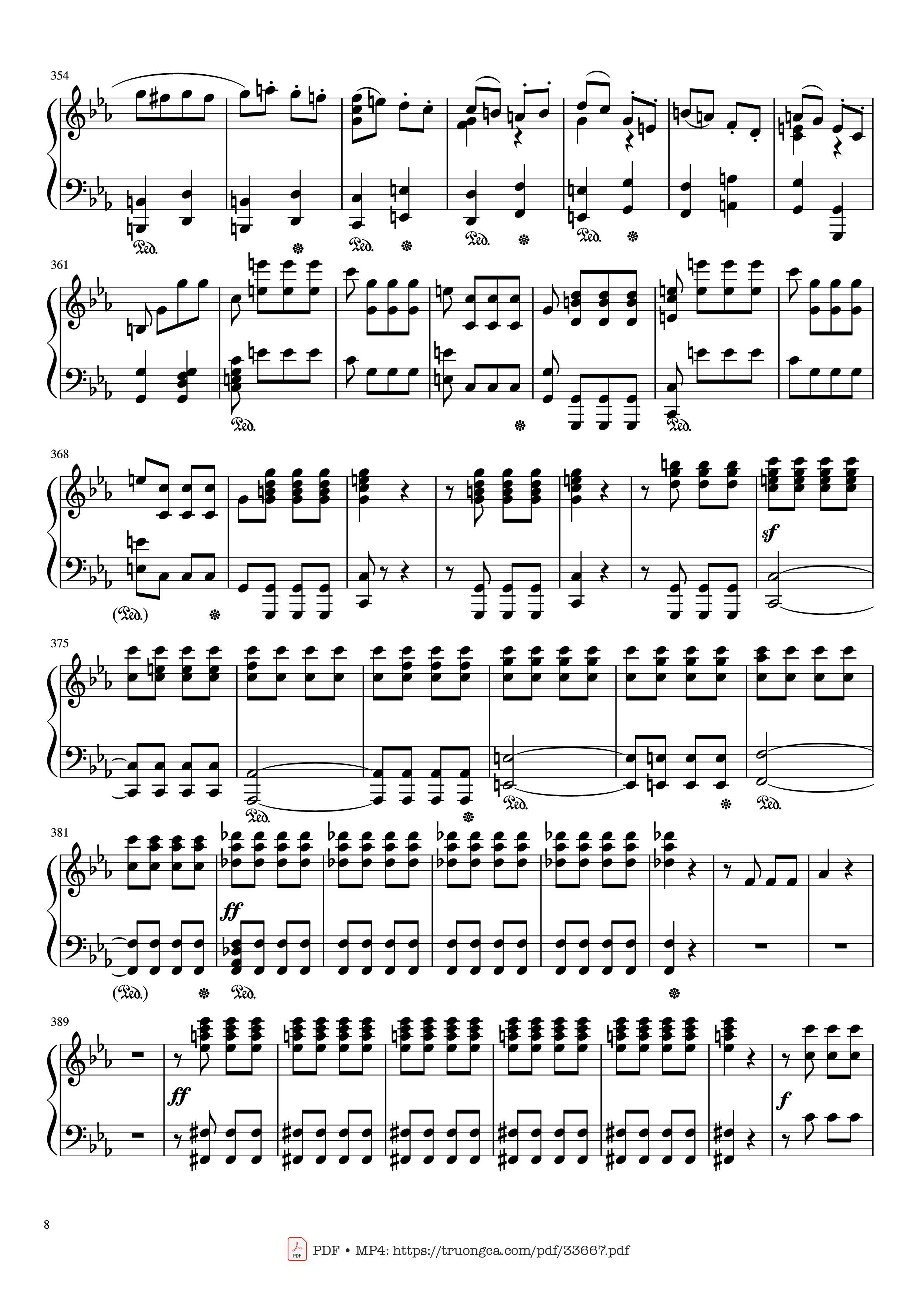 Page 8 of the piano sheet music PDF Piano – Beethoven Symphony No. 5 Piano (Advance) by Ludwig van Beethoven