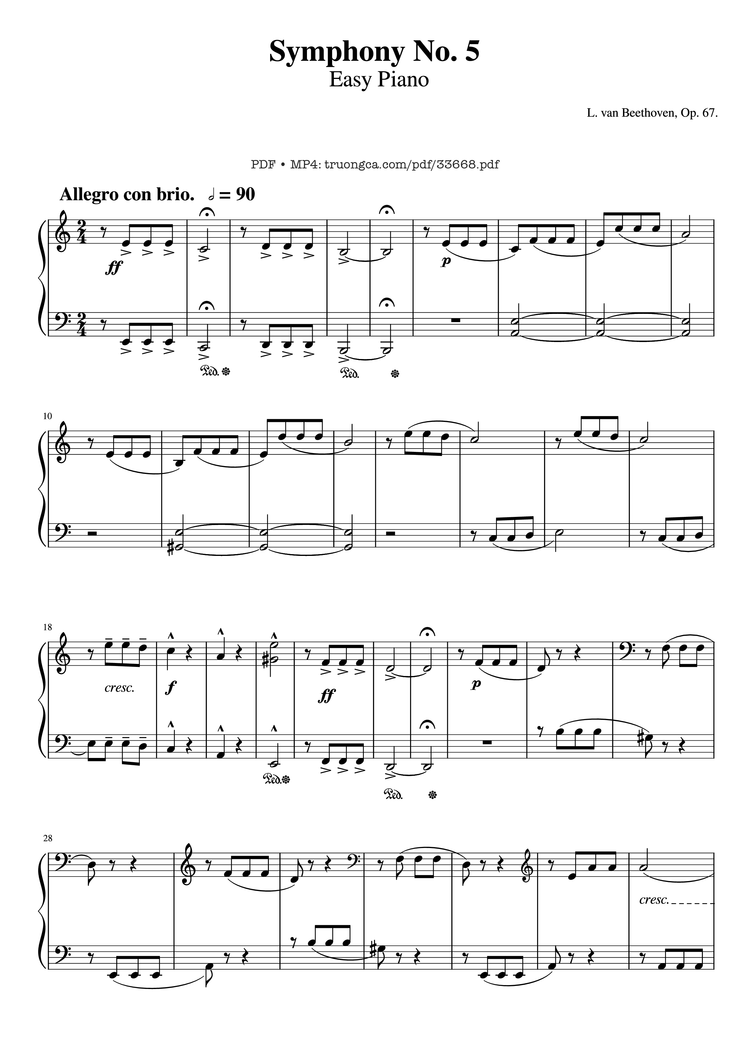 Page 1 of the piano sheet music PDF Piano – Beethoven Symphony No. 5 Piano EASY by Ludwig van Beethoven