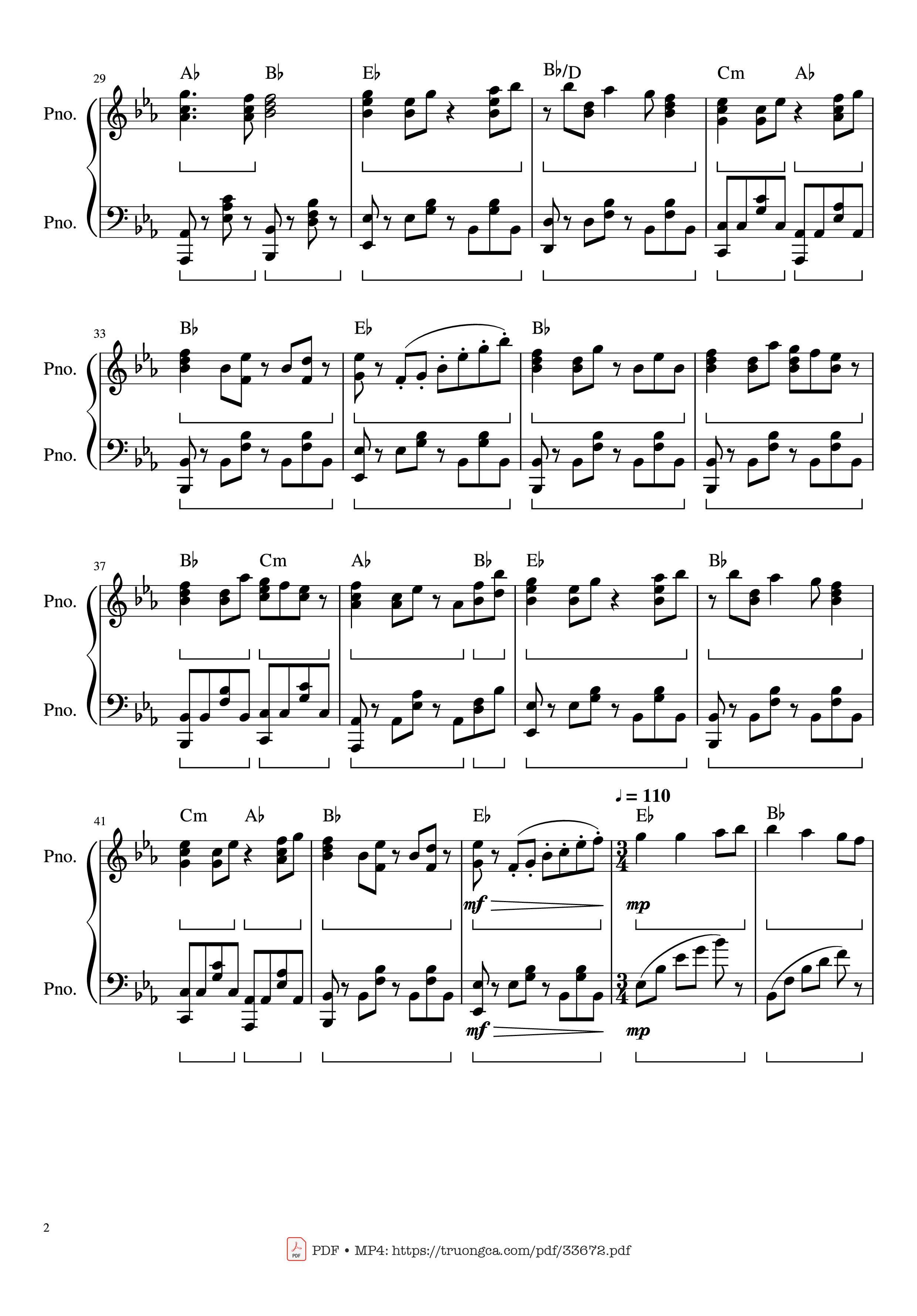 Page 2 of the piano sheet music PDF Piano – Beethoven Ode To Joy Piano Arranged by Ludwig Van Beethoven