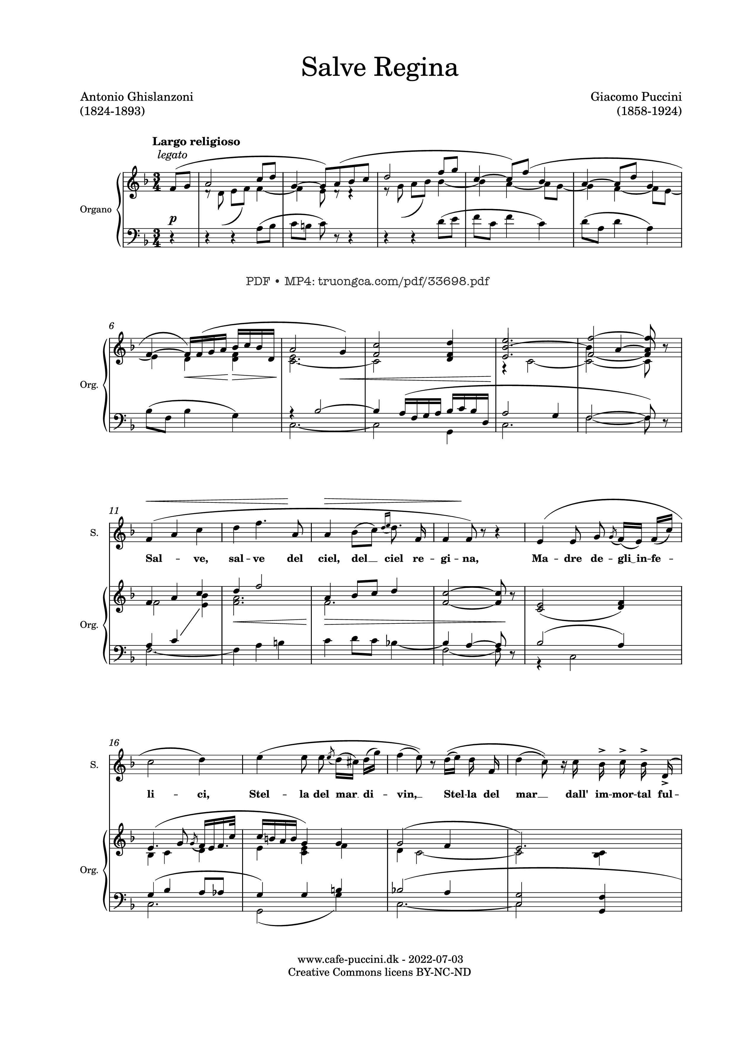 Page 1 of the piano sheet music PDF – Salve Regina by Giacomo Puccini