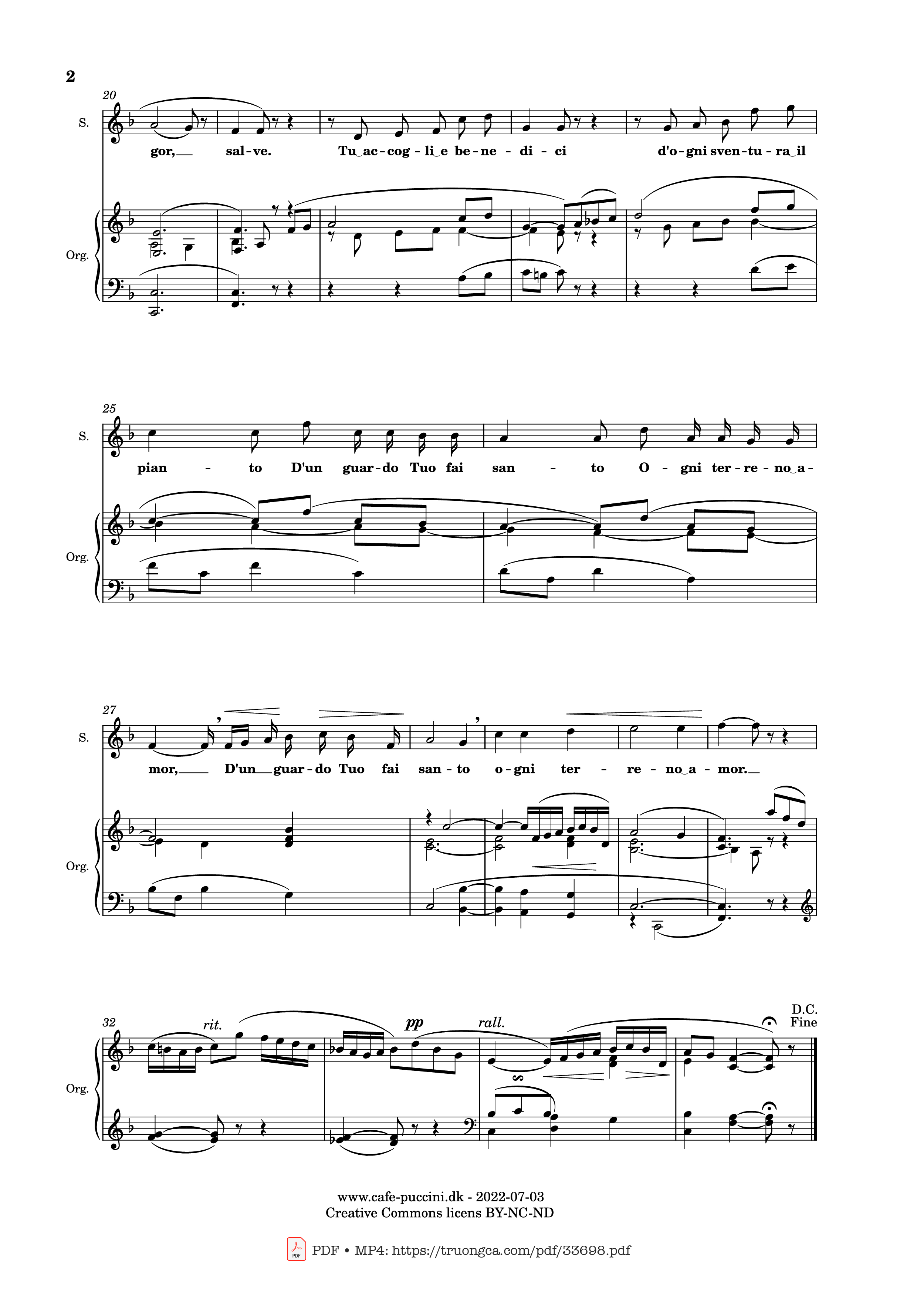 Page 2 of the piano sheet music PDF – Salve Regina by Giacomo Puccini
