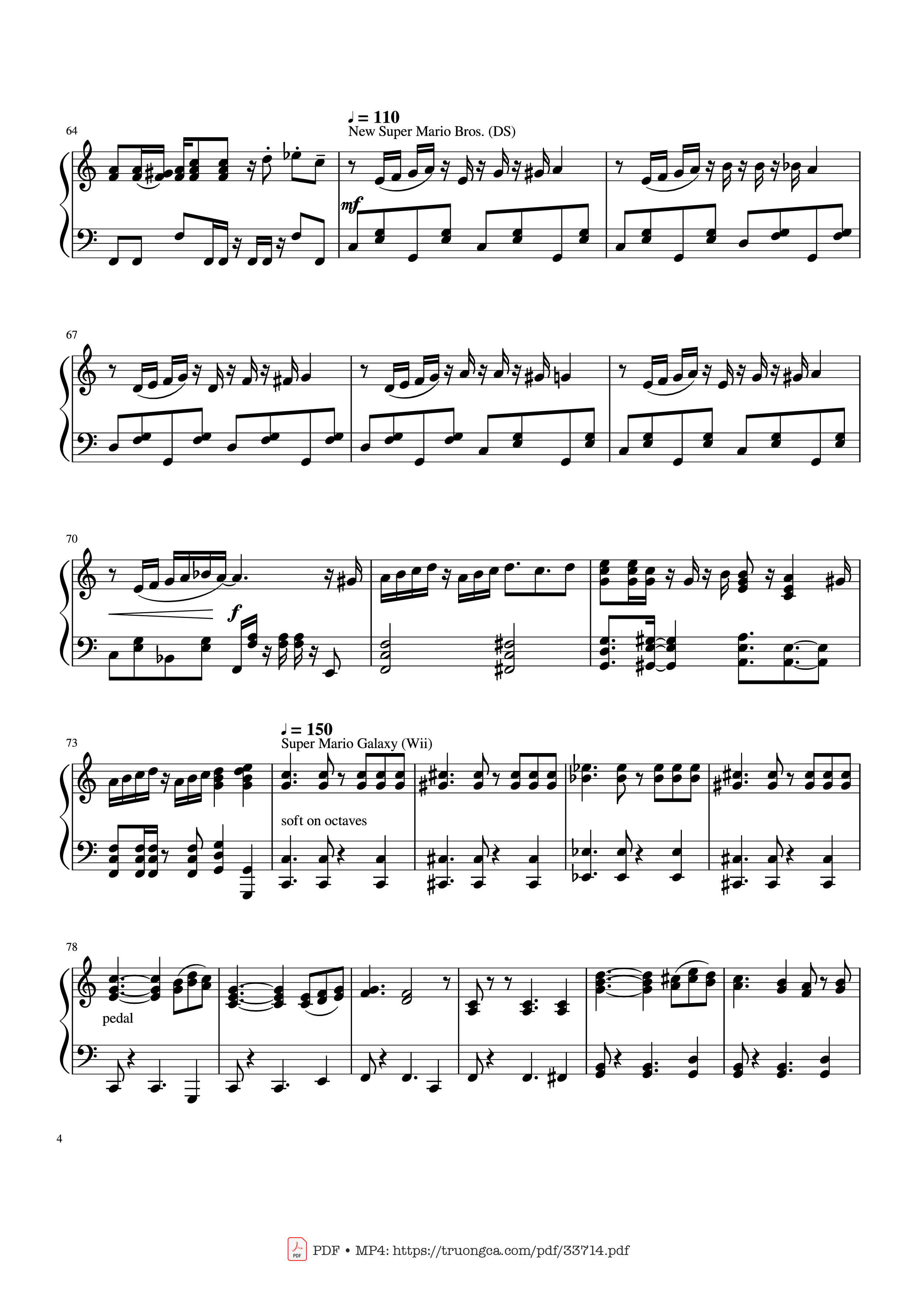 Page 4 of the piano sheet music PDF – Mario Medley Piano by Koji Kondo