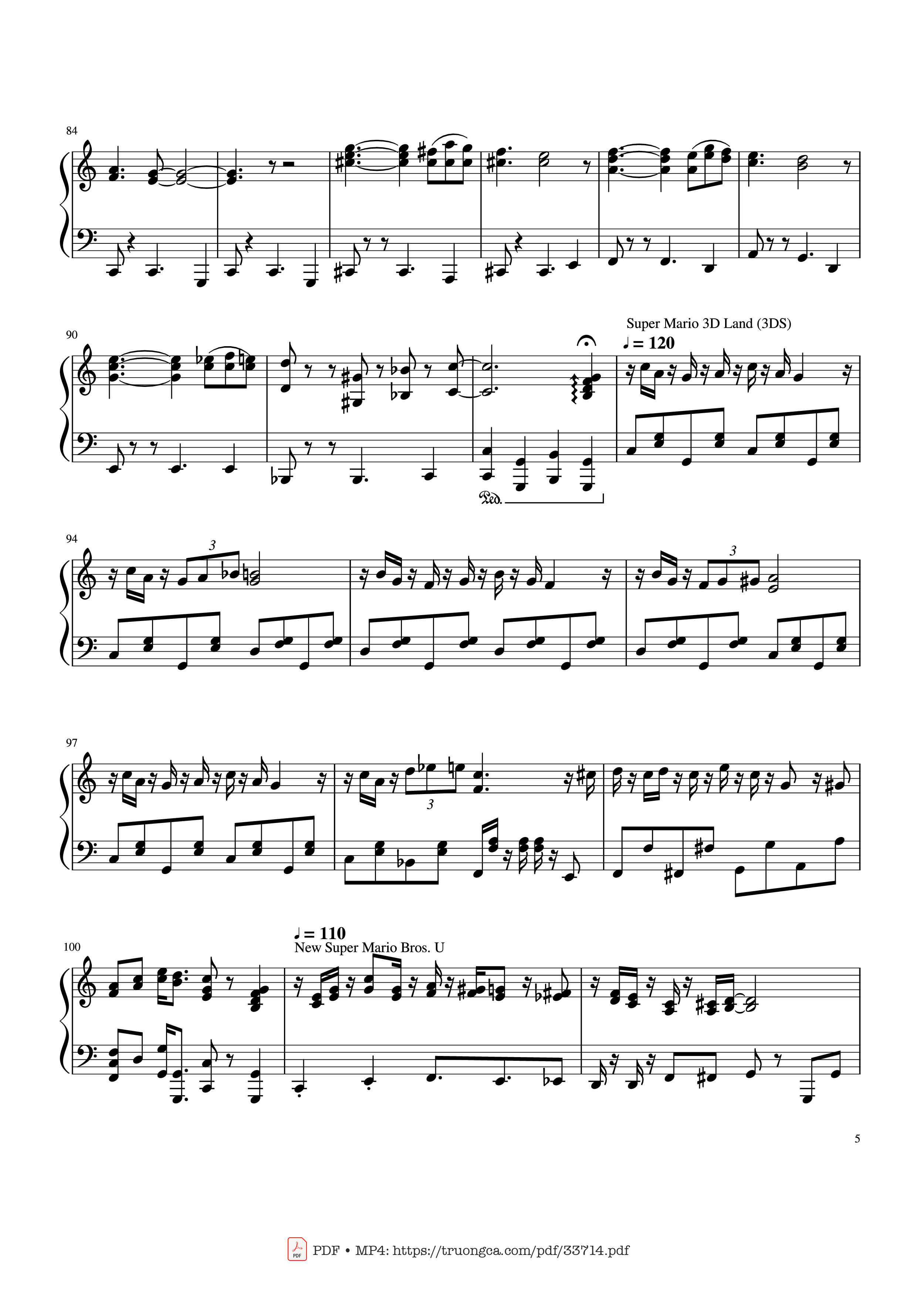 Page 5 of the piano sheet music PDF – Mario Medley Piano by Koji Kondo