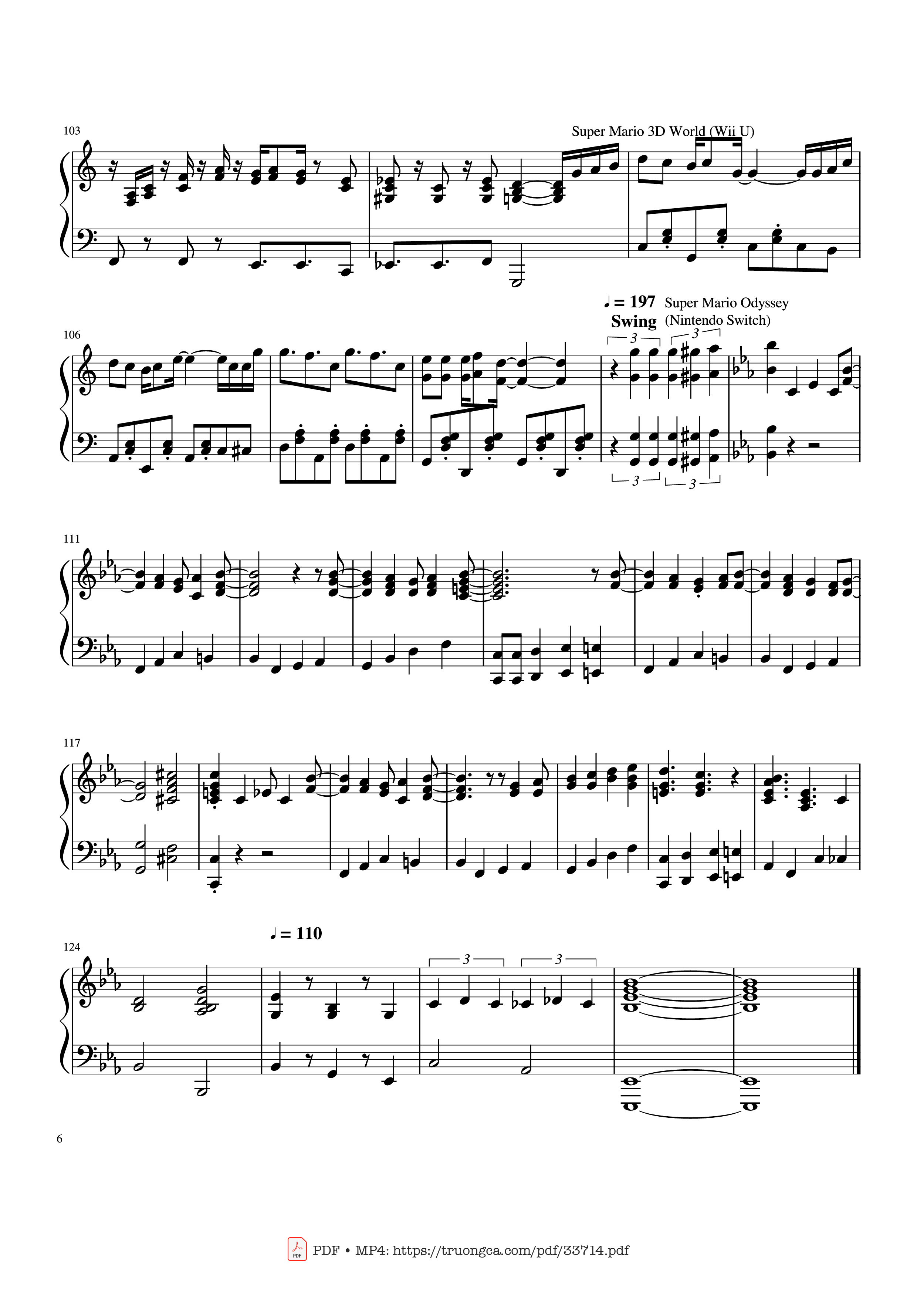 Page 6 of the piano sheet music PDF – Mario Medley Piano by Koji Kondo