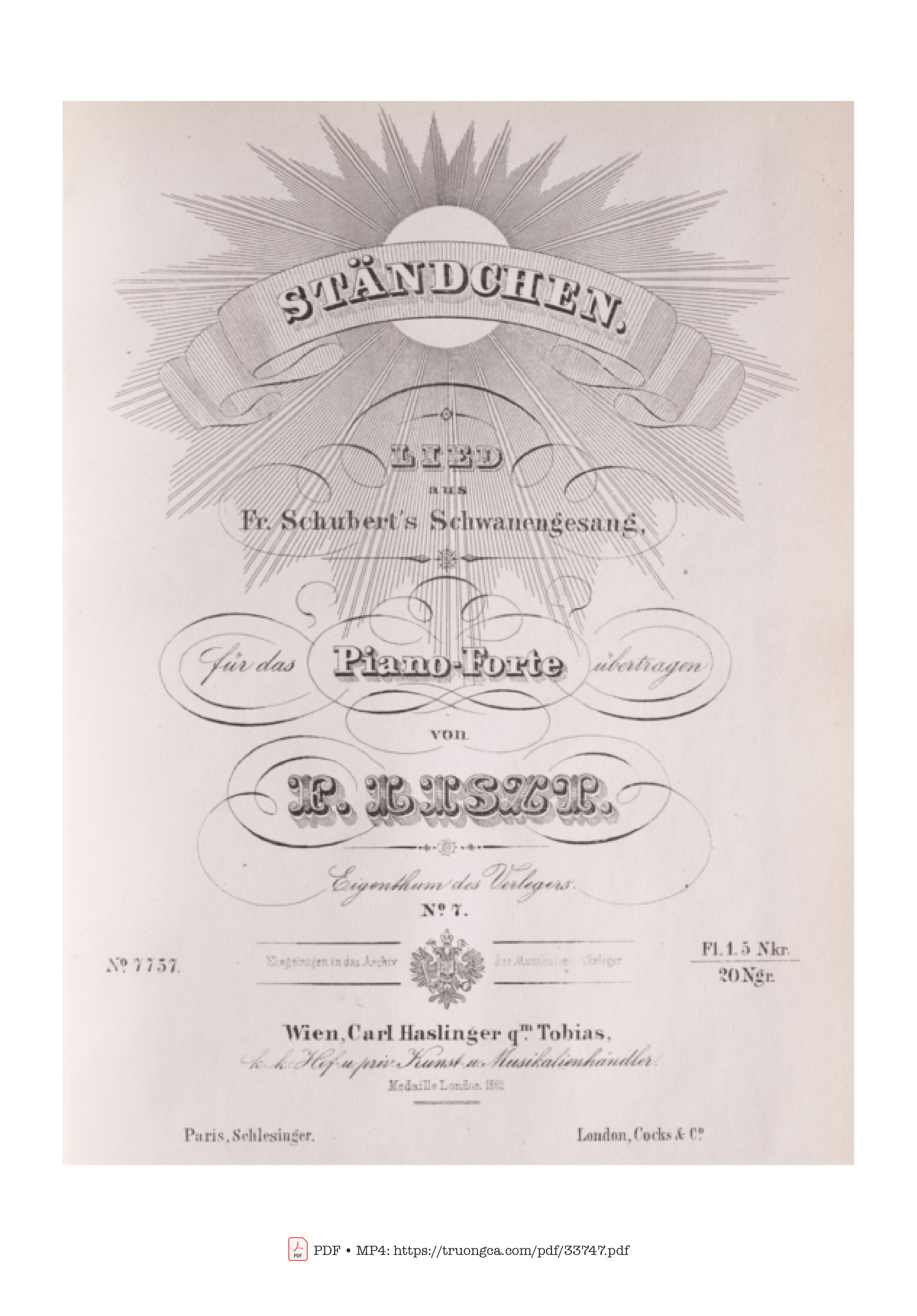 Page 1 of the piano sheet music PDF Piano – Standchen D. 957 No.7 Piano by Franz Schubert