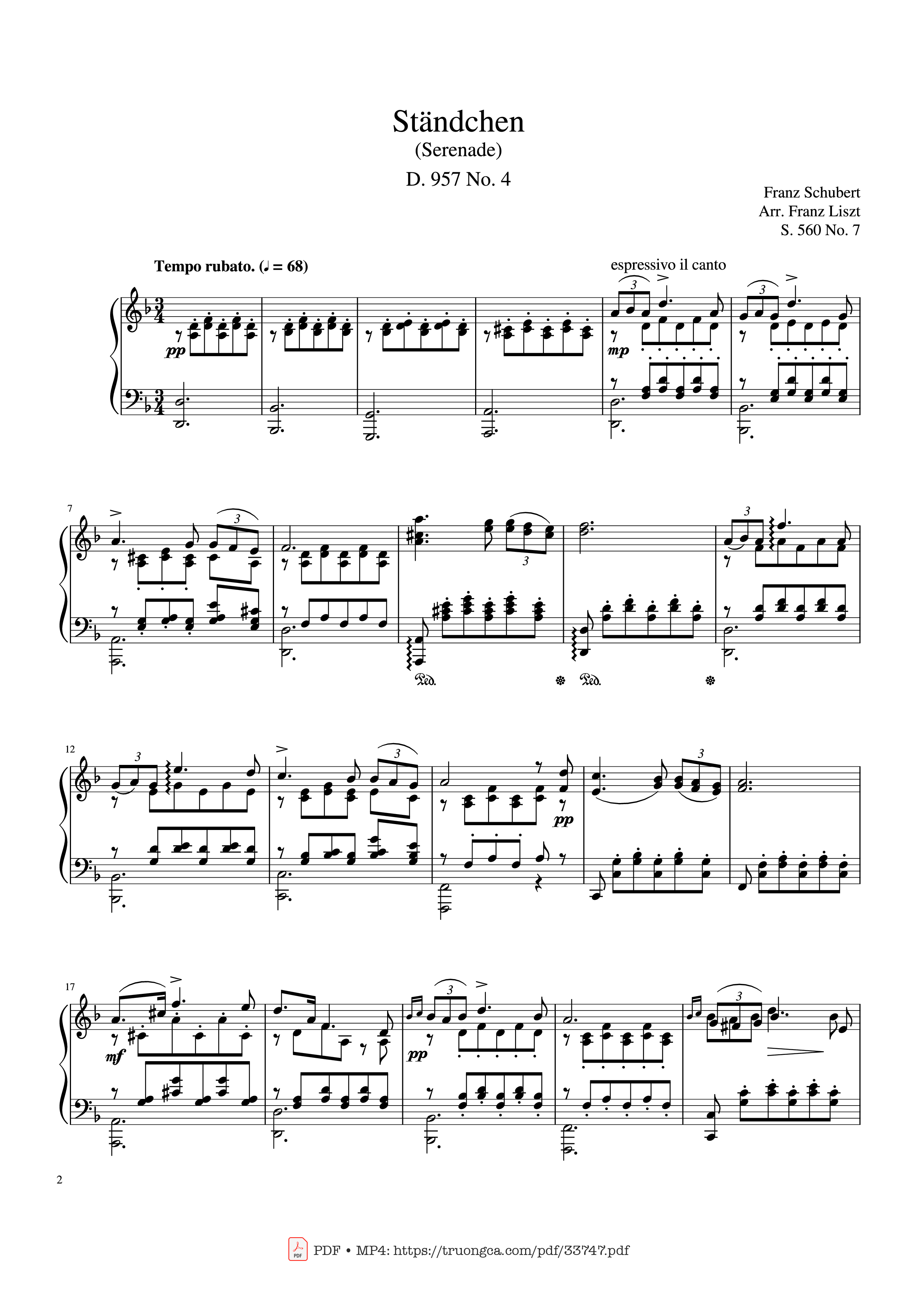 Page 2 of the piano sheet music PDF Piano – Standchen D. 957 No.7 Piano by Franz Schubert