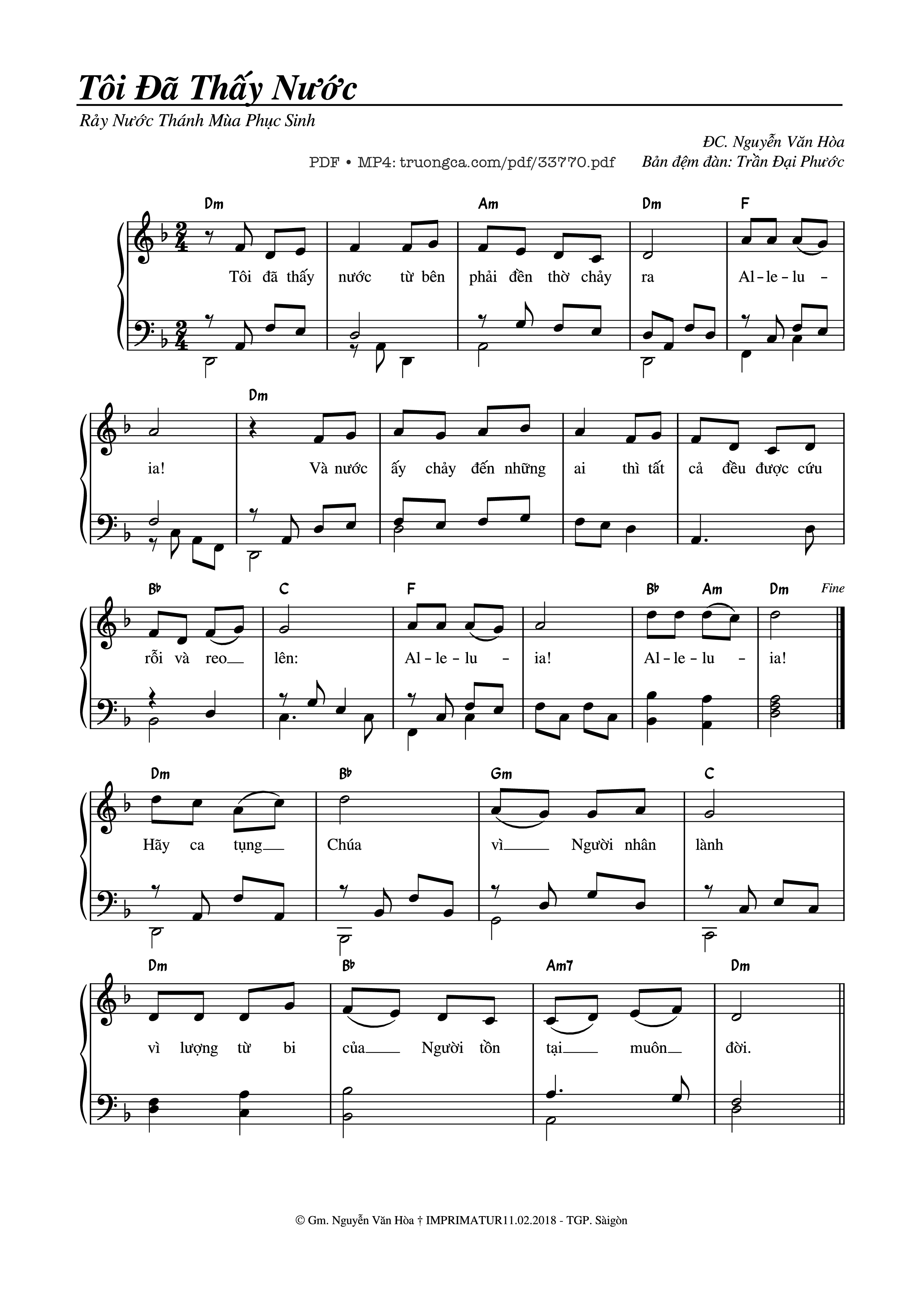 Page 1 of the piano sheet music PDF – Tôi Đã Thấy Nước Piano by ĐGM. Nguyễn Văn Hòa