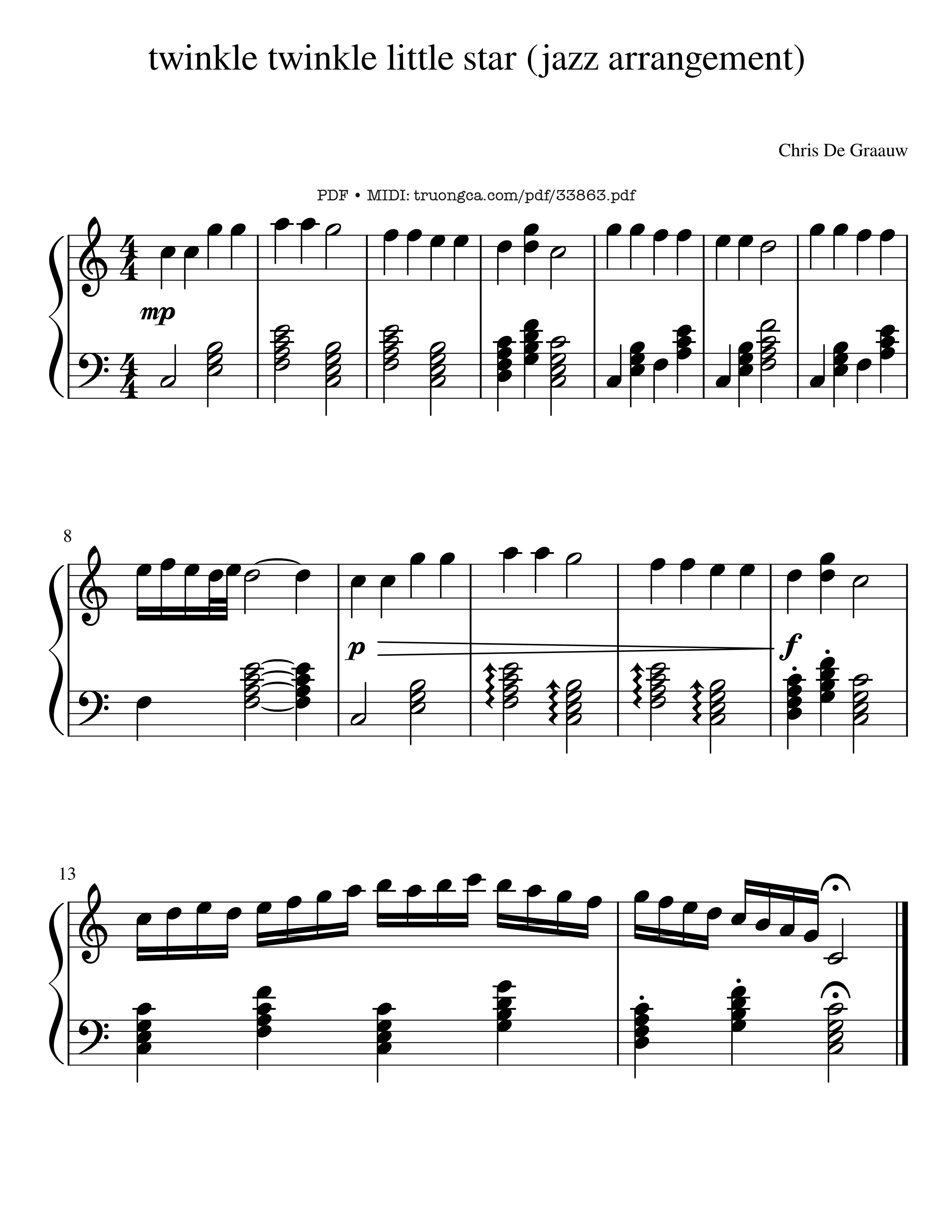Page 1 of the piano sheet music PDF – Twinkle twinkle little star (jazz Piano) by Wolfgang Amadeus Mozart