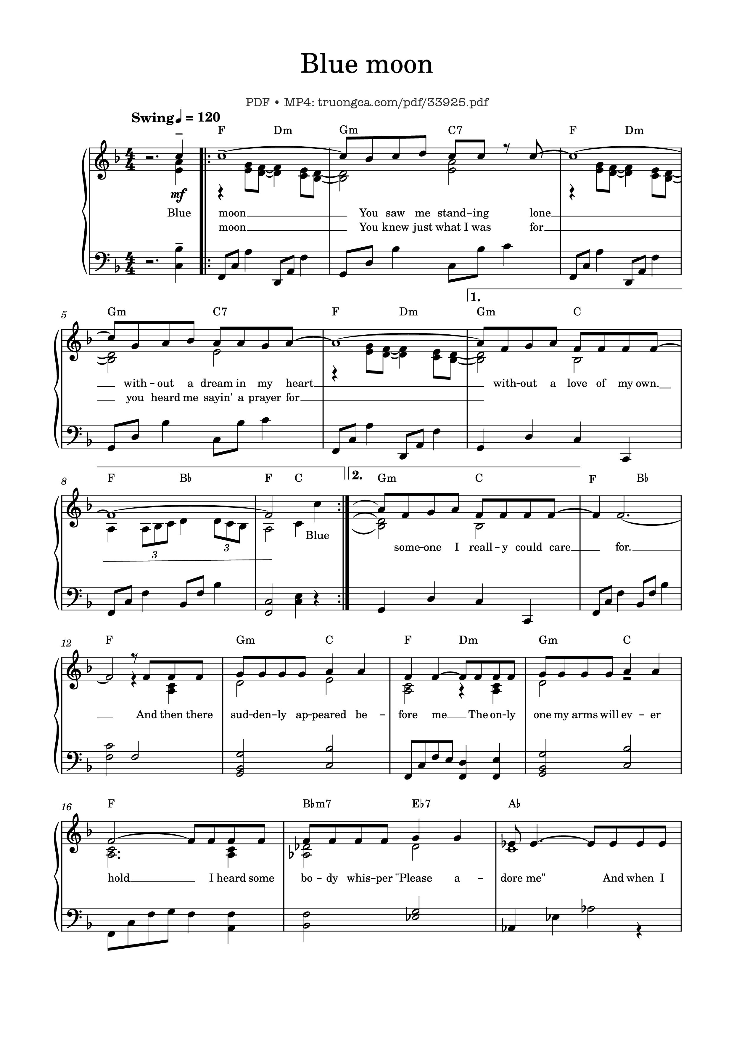 Page 1 of the piano sheet music PDF Piano – Blue moon Piano by Richard Rodgers