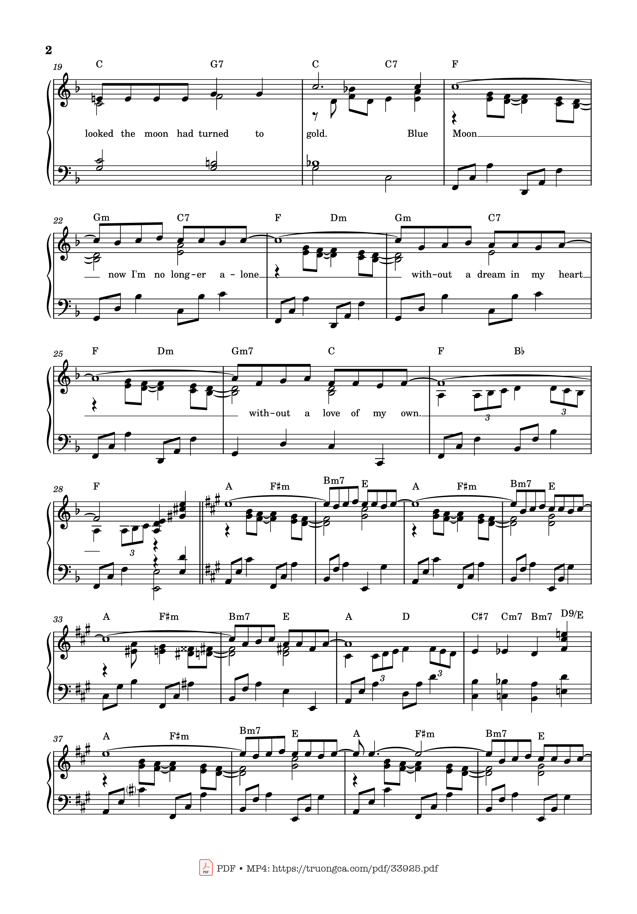 Page 2 of the piano sheet music PDF Piano – Blue moon Piano by Richard Rodgers
