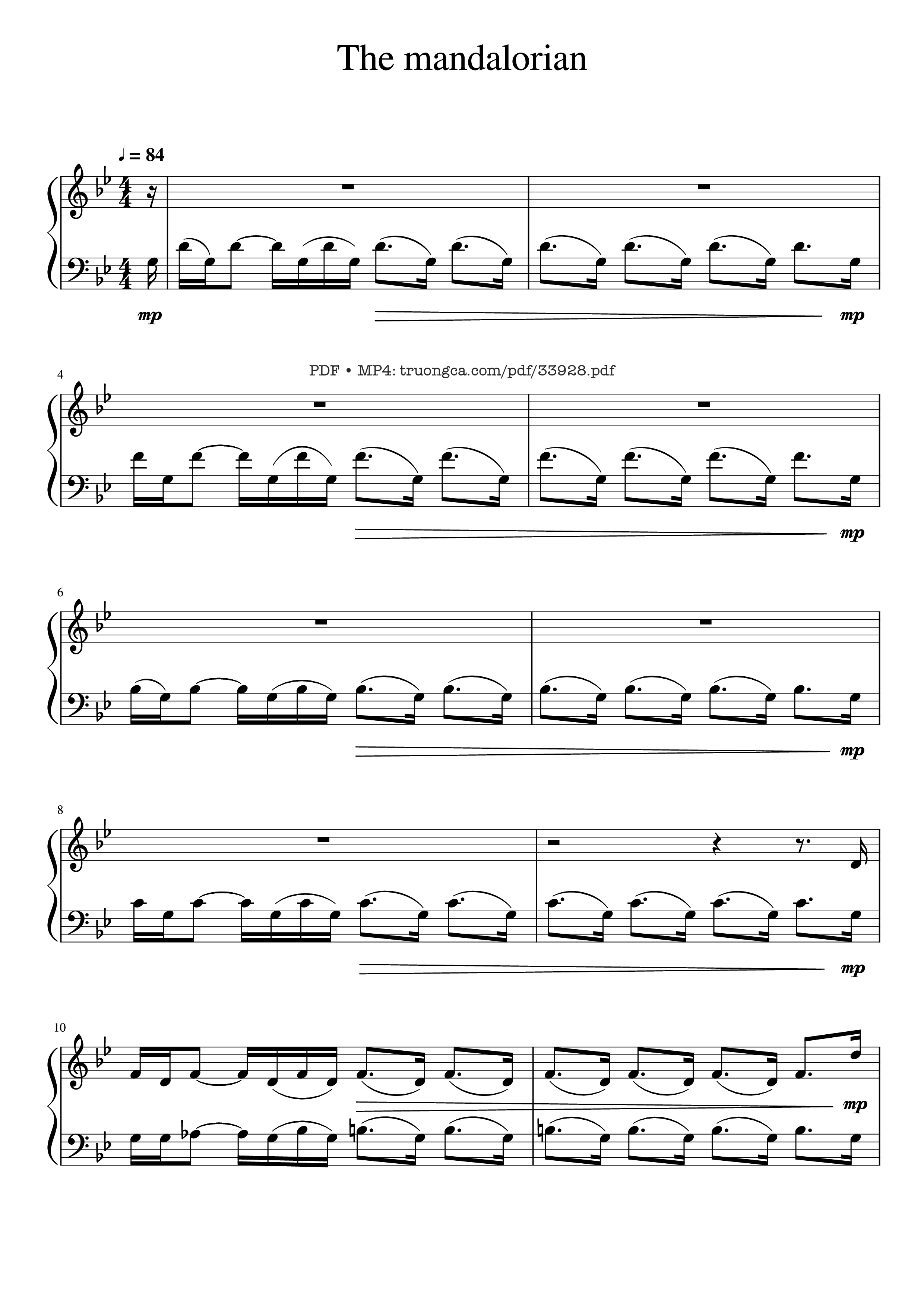 Page 1 of the piano sheet music PDF Piano – The Mandalorian Main Theme Star Wars (Easy) Piano by Ludwig Goransson