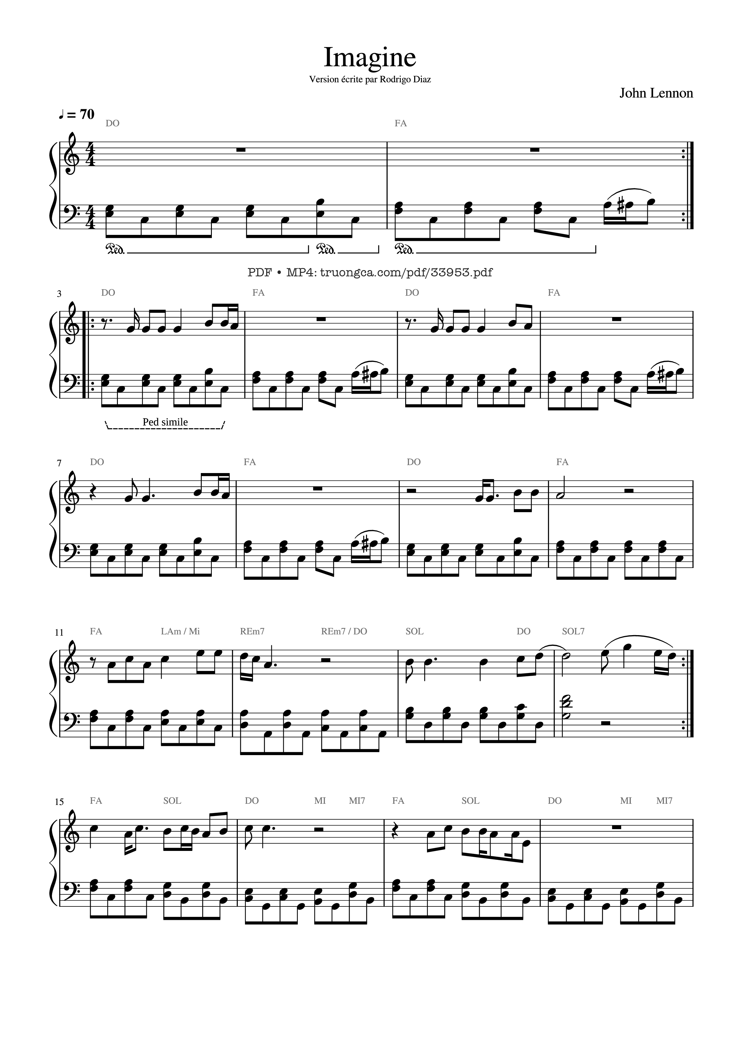 Page 1 of the piano sheet music PDF – Imagine - John Lennon Piano Easy by 