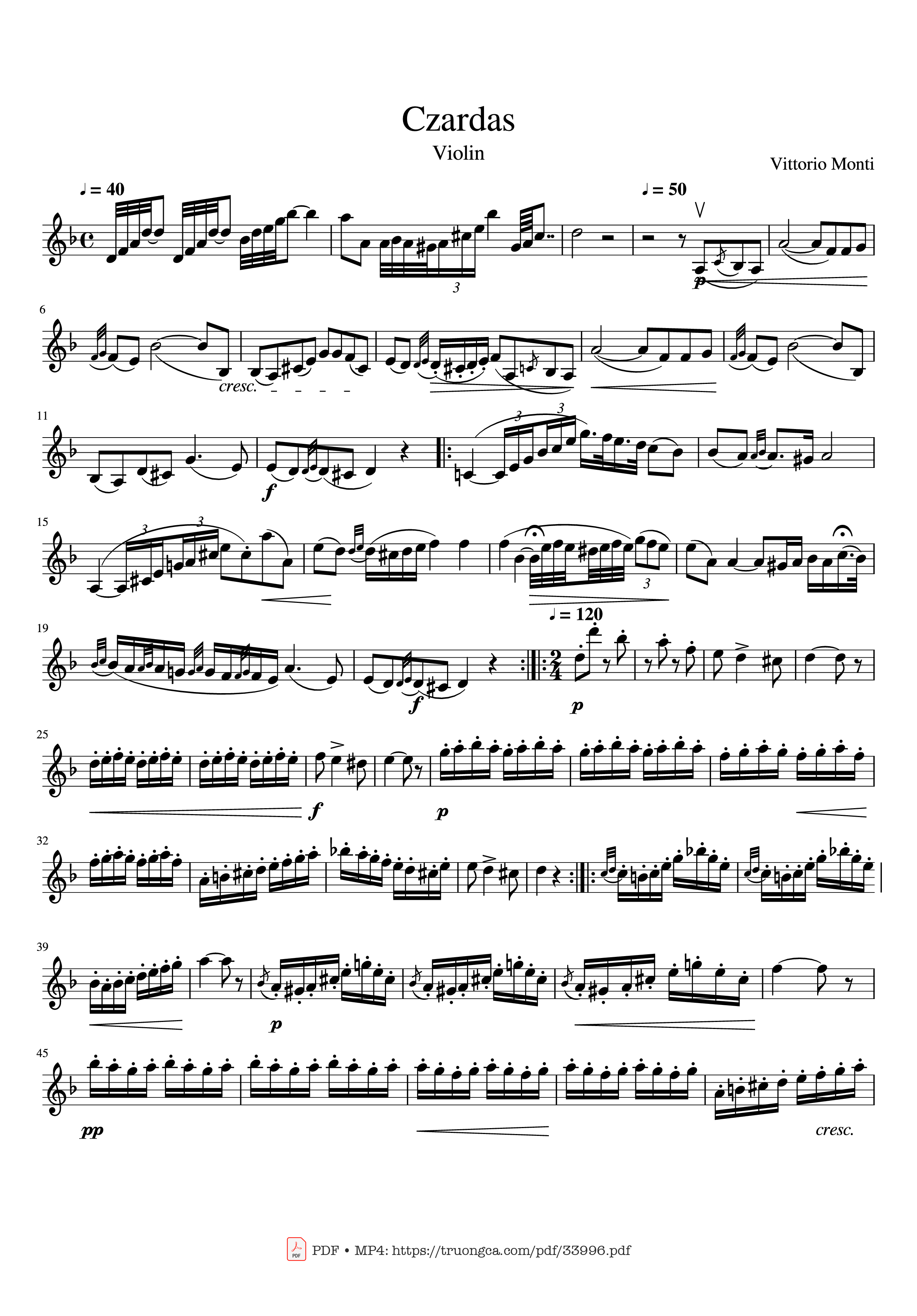 Page 1 of the piano sheet music PDF – Czardas Violin by Vittorio Monti