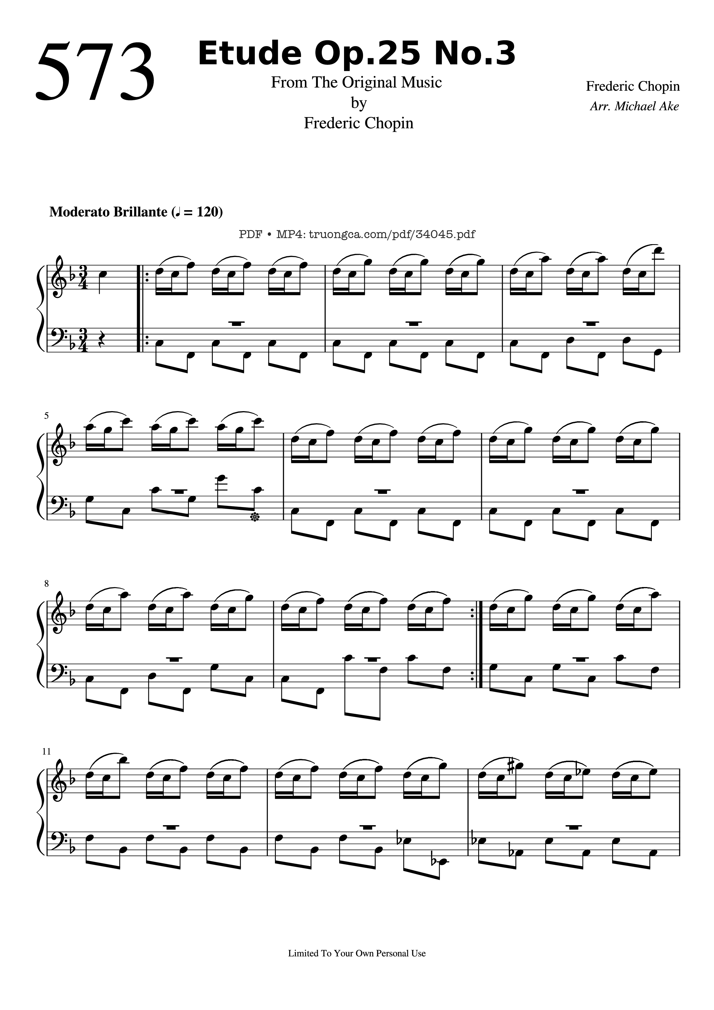 Page 1 of the piano sheet music PDF Piano – Etude Op.25 No.3 (The Knight) Piano EASY by Frederic Chopin