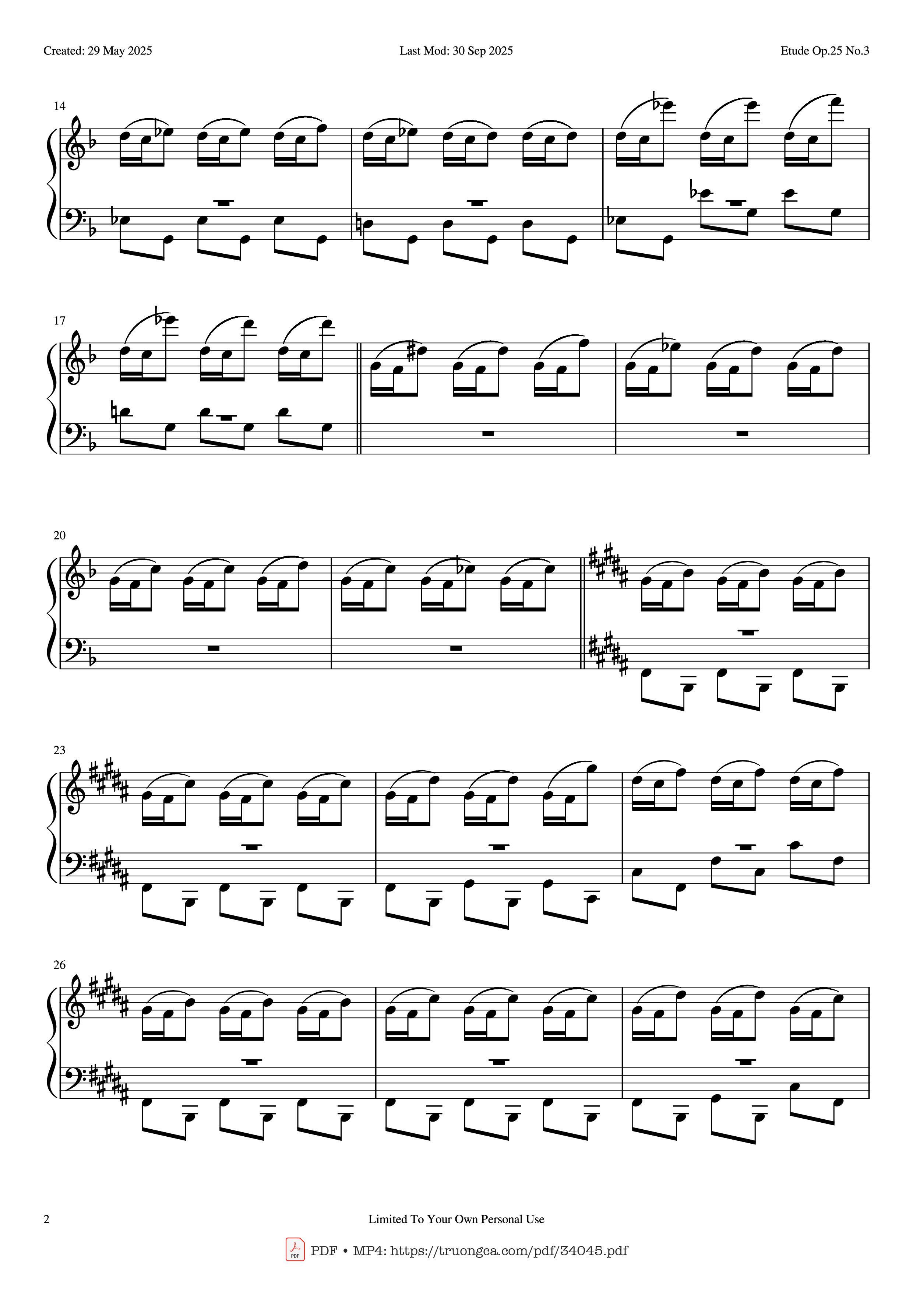 Page 2 of the piano sheet music PDF Piano – Etude Op.25 No.3 (The Knight) Piano EASY by Frederic Chopin