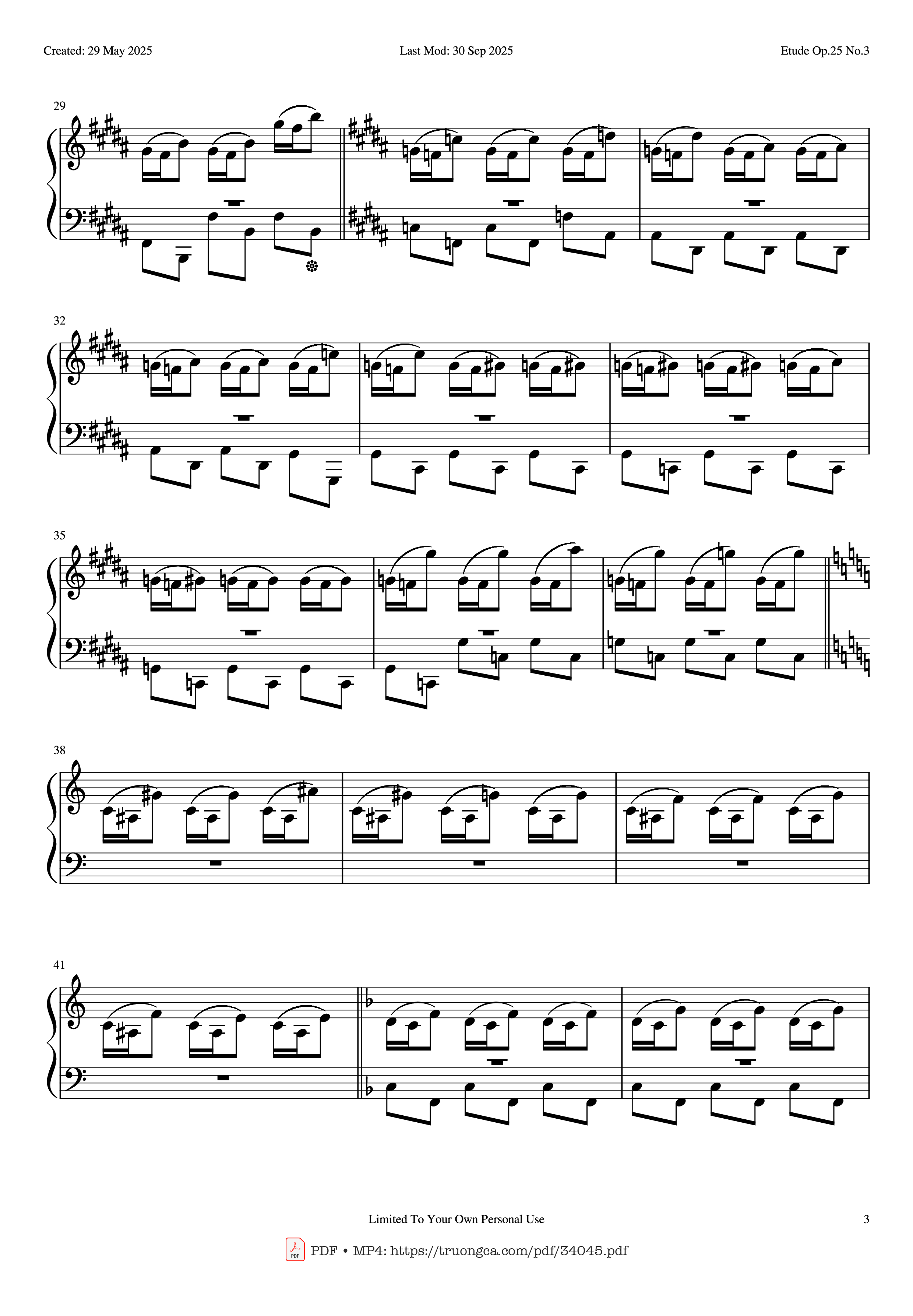 Page 3 of the piano sheet music PDF Piano – Etude Op.25 No.3 (The Knight) Piano EASY by Frederic Chopin