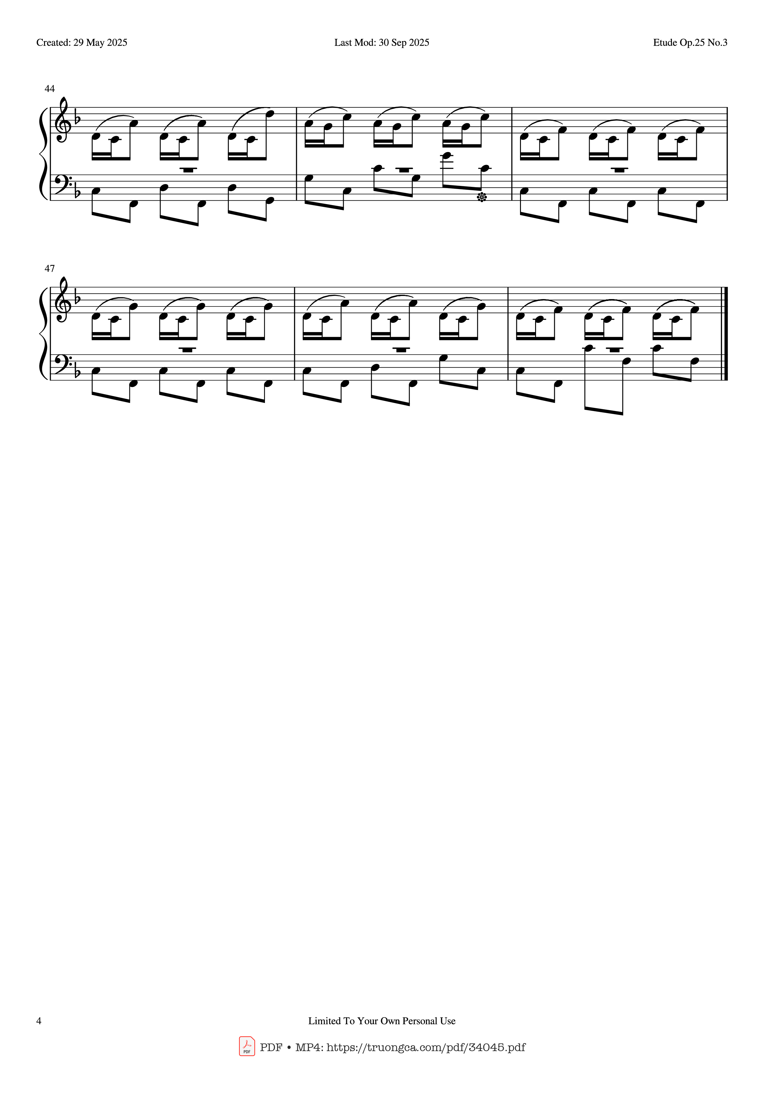 Page 4 of the piano sheet music PDF Piano – Etude Op.25 No.3 (The Knight) Piano EASY by Frederic Chopin