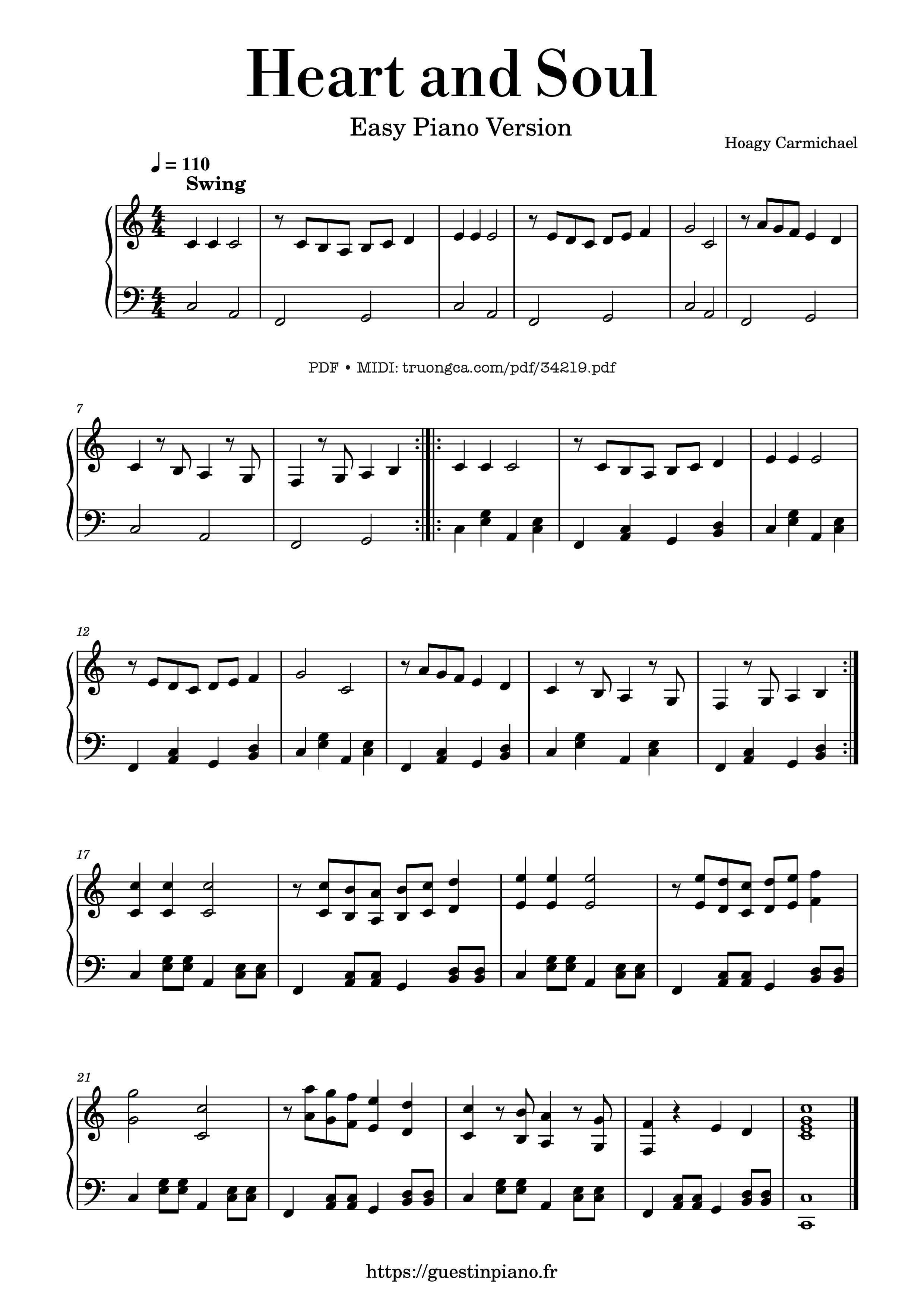 Page 1 of the piano sheet music PDF Piano – Heart and Soul Piano Easy by Hoagy Carmichael