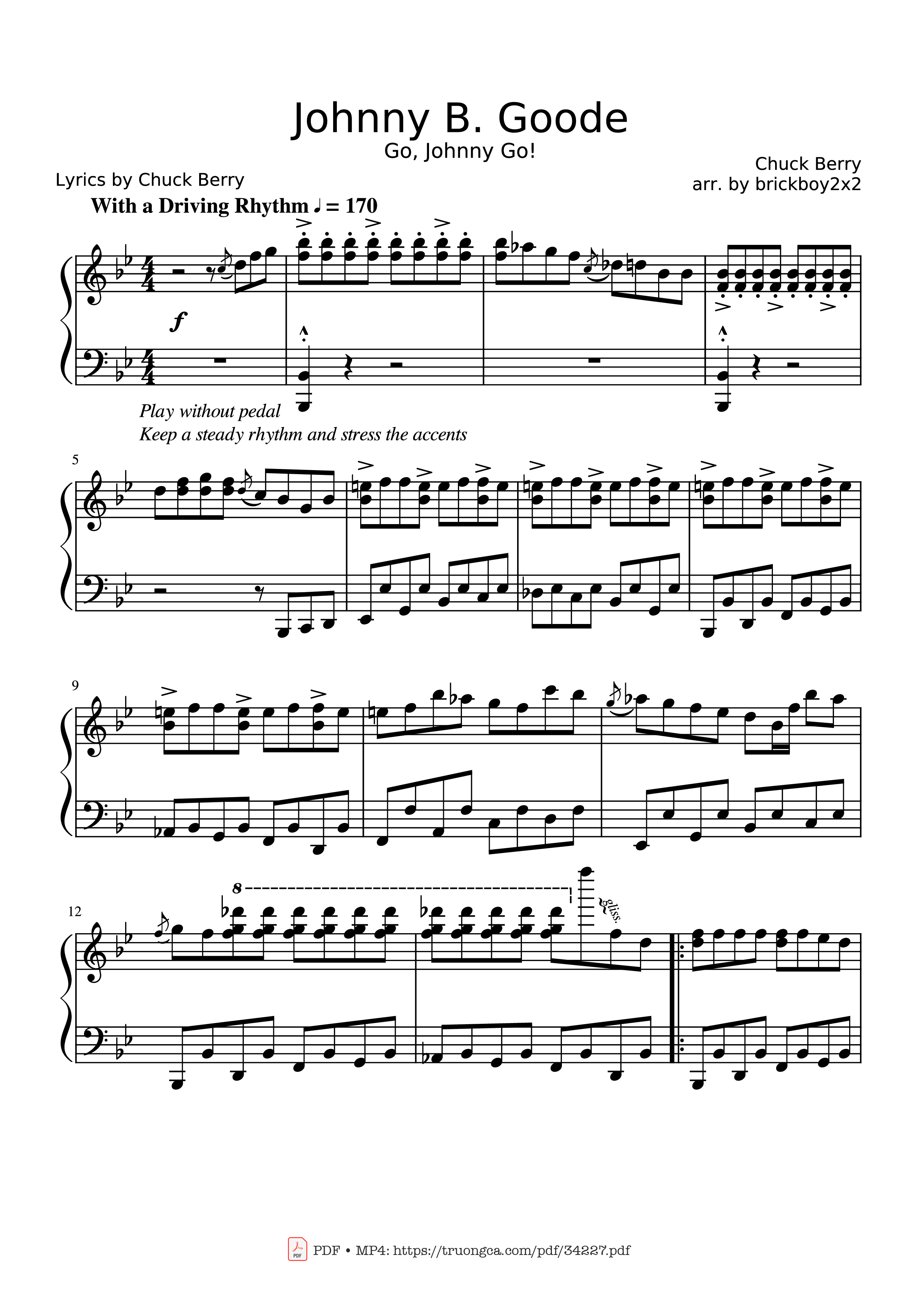 Page 1 of the piano sheet music PDF Guitar Tab – Johnny B. Goode Rock 