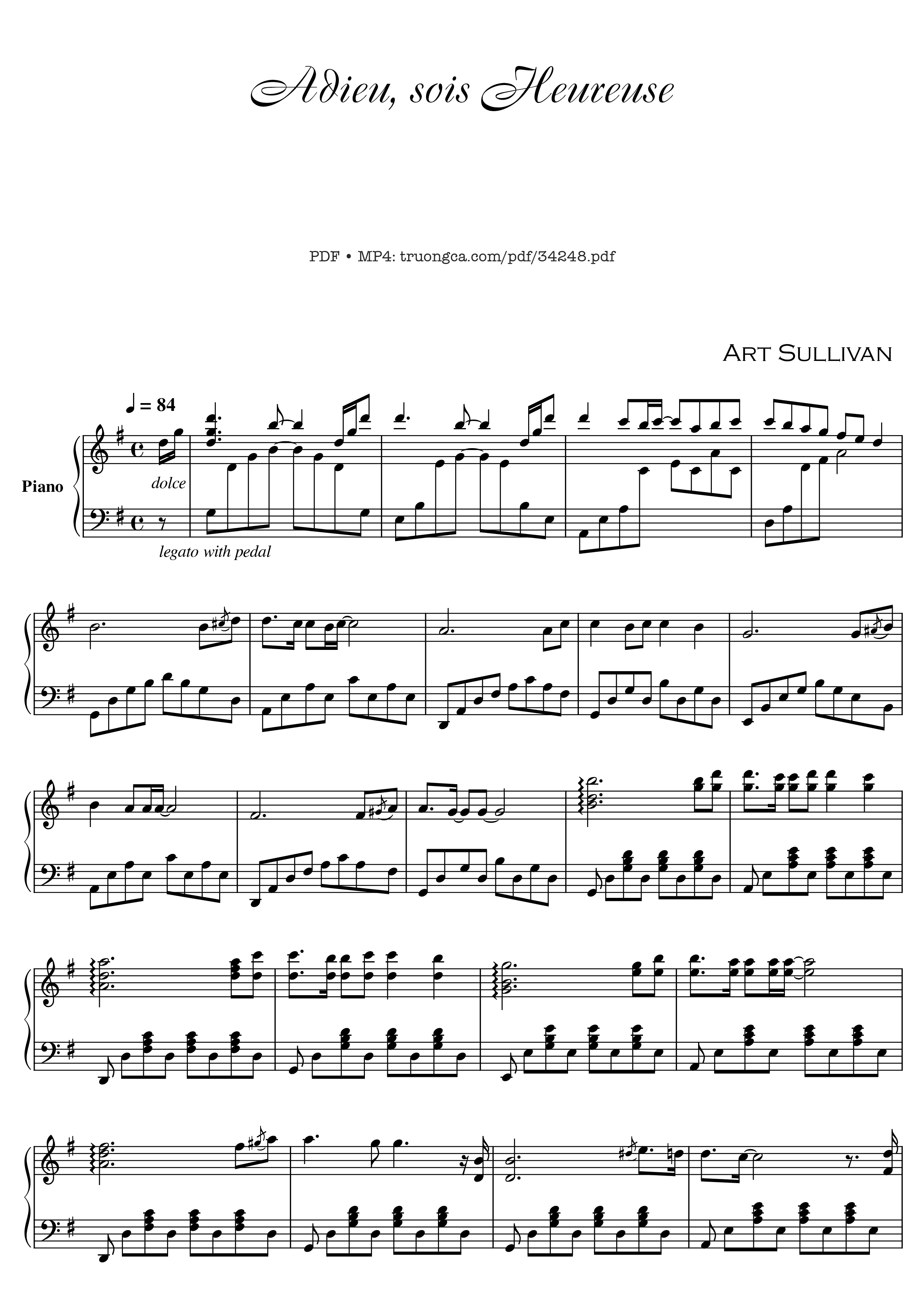 Page 1 of the piano sheet music PDF Piano – Adieu Sois Heureuse Piano by Art Sullivan
