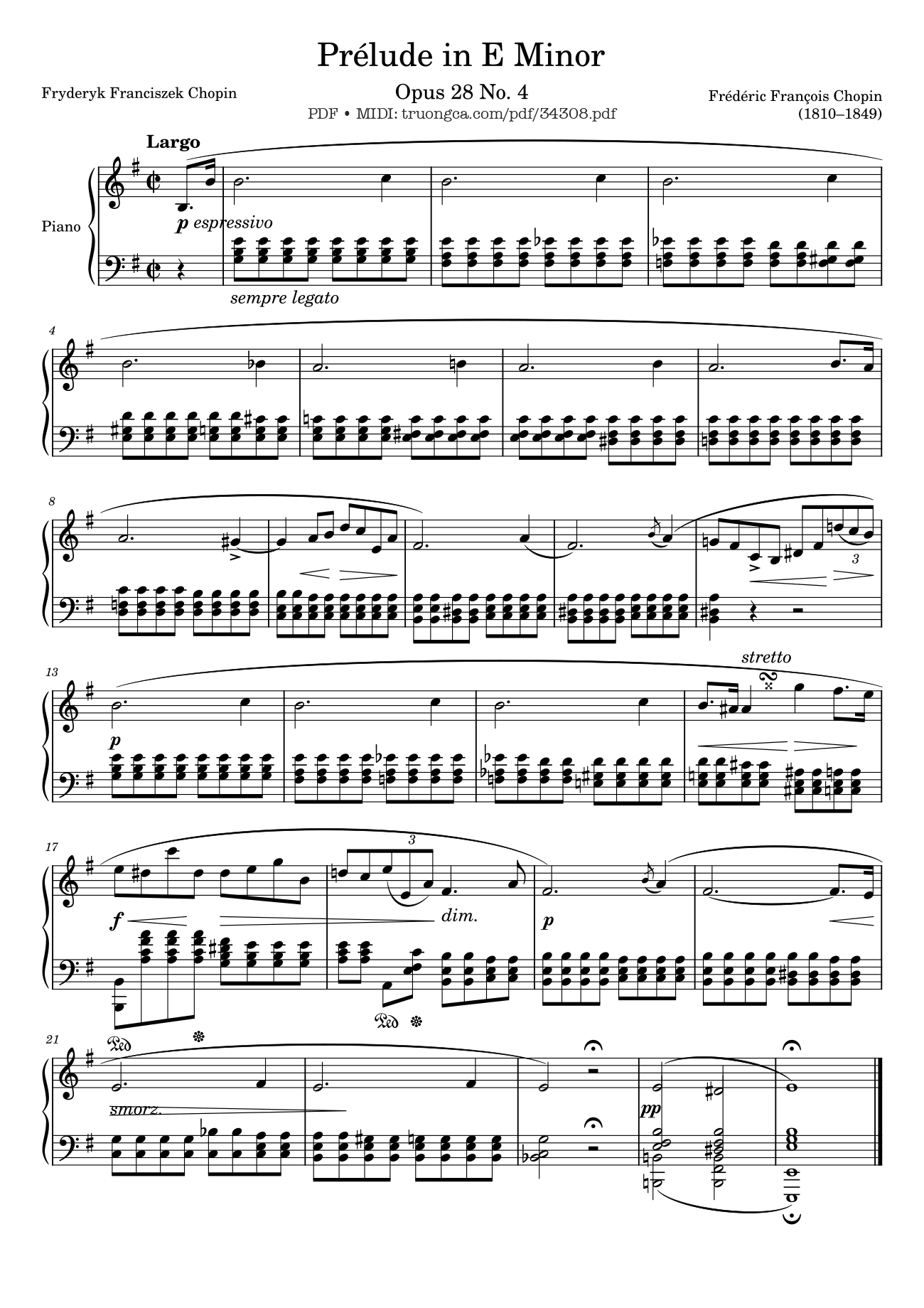 Page 1 of the piano sheet music PDF – Prélude in E Minor Piano by Frédéric François Chopin