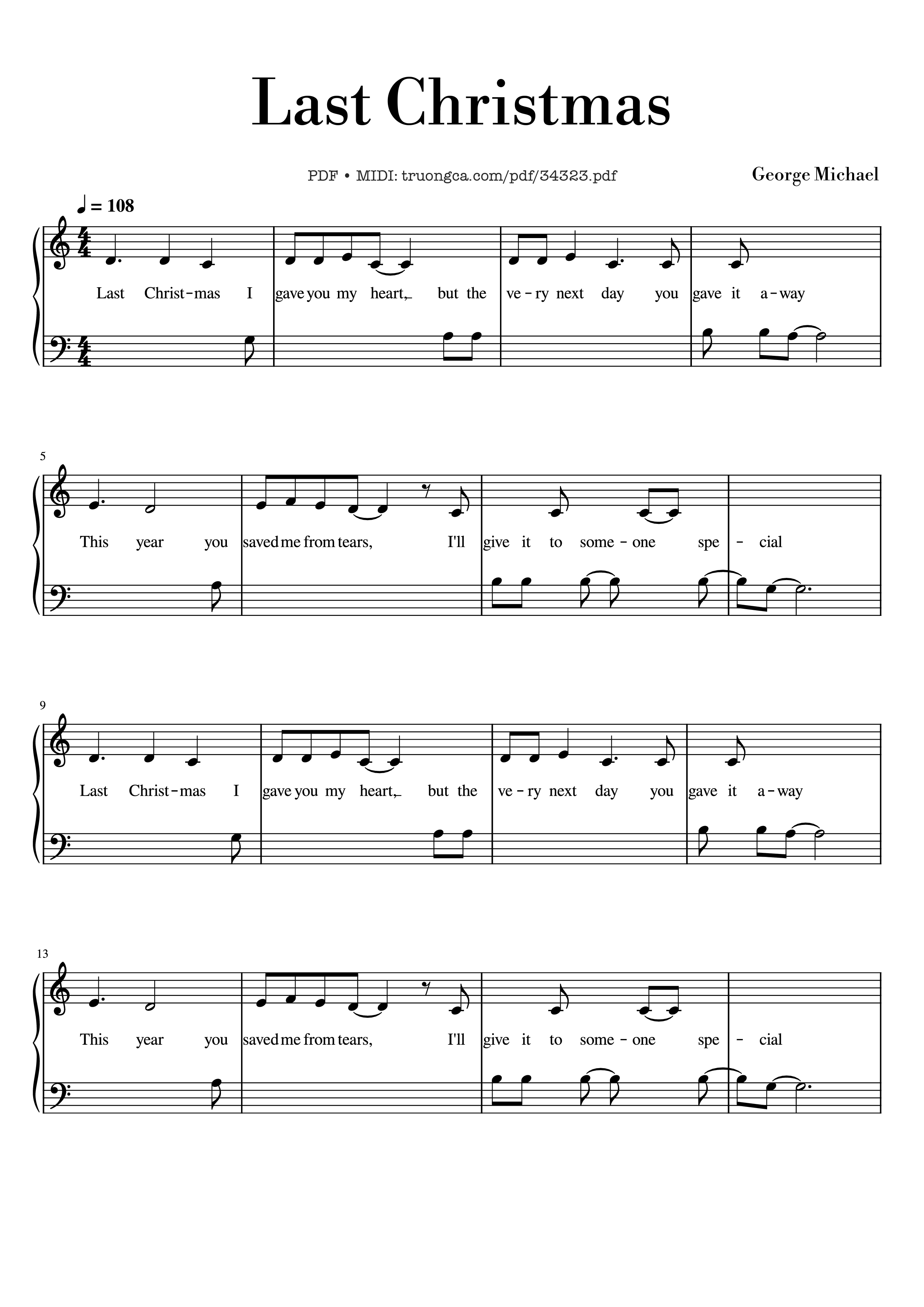 Page 1 of the piano sheet music PDF Piano – Last Christmas Piano by George Michael
