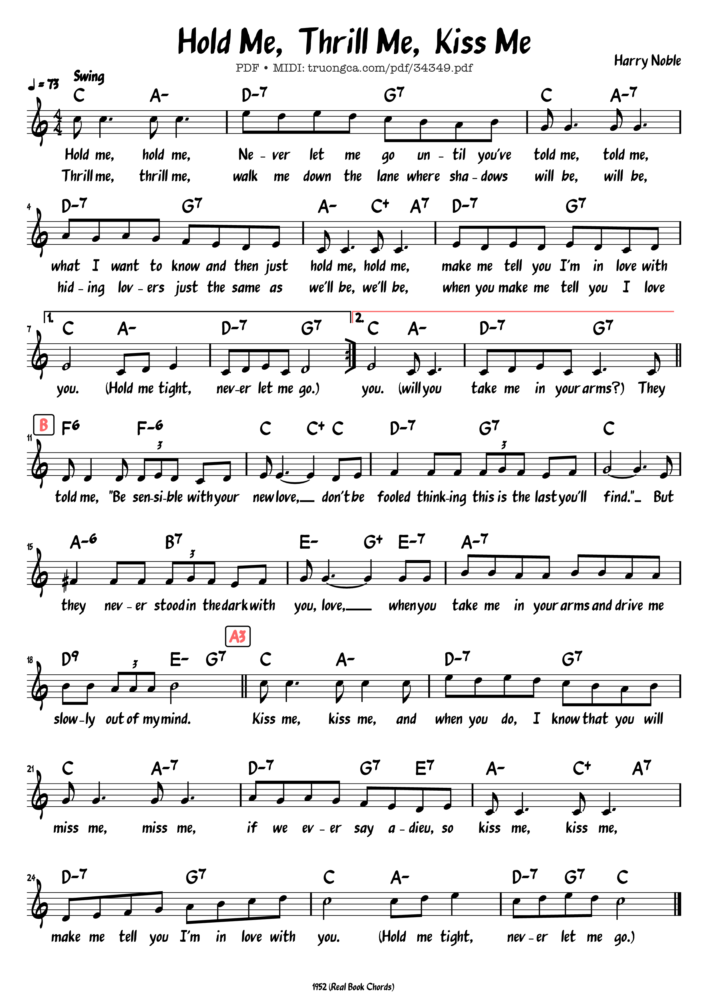 Page 1 of the piano sheet music PDF Piano – Hold Me, Thrill Me, Kiss Me by Harry Noble