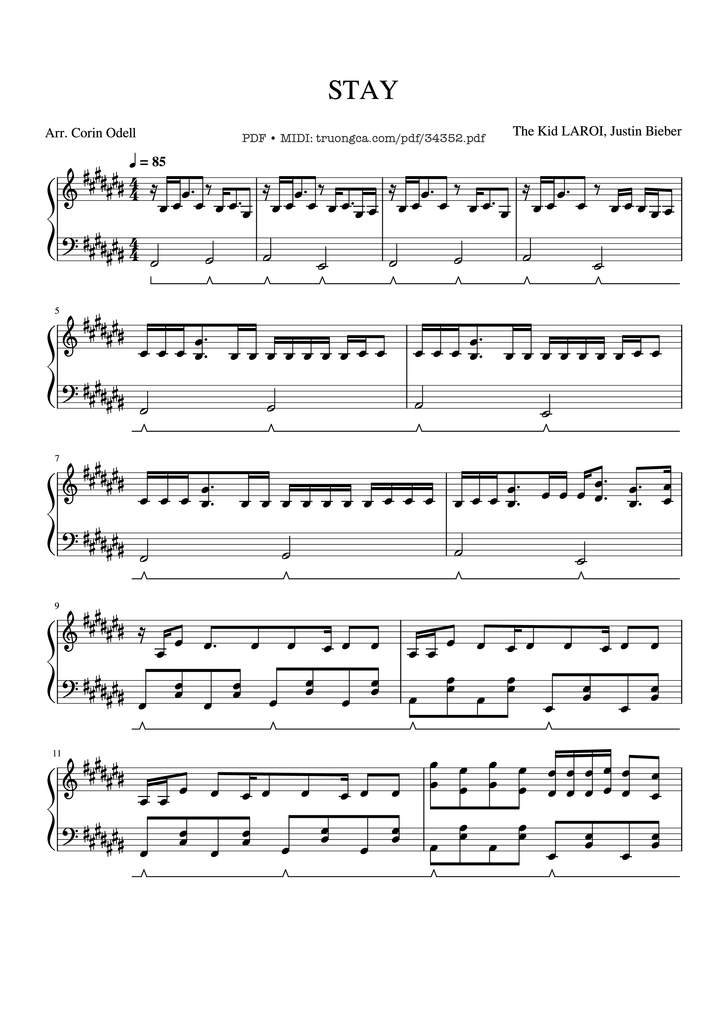Page 1 of the piano sheet music PDF – Stay - Justin Bieber Piano by The Kid LAROI, Justin Bieber