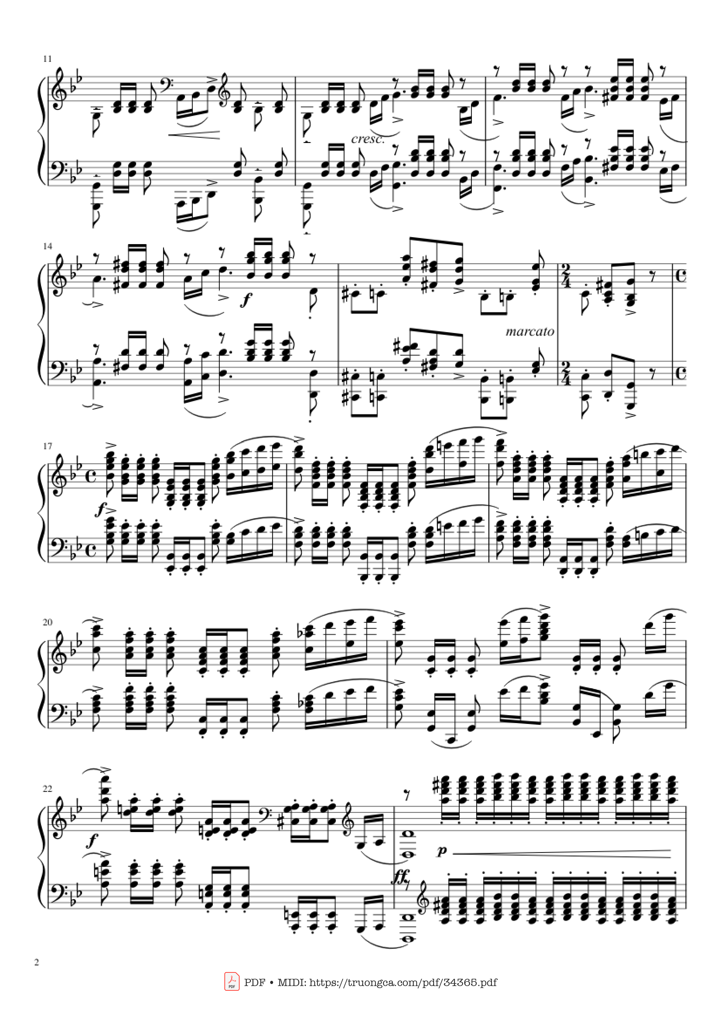 Page 2 of the piano sheet music PDF Piano – Prélude in G Minor Piano by Sergei Vasilievich Rachmaninoff (1873 - 1943