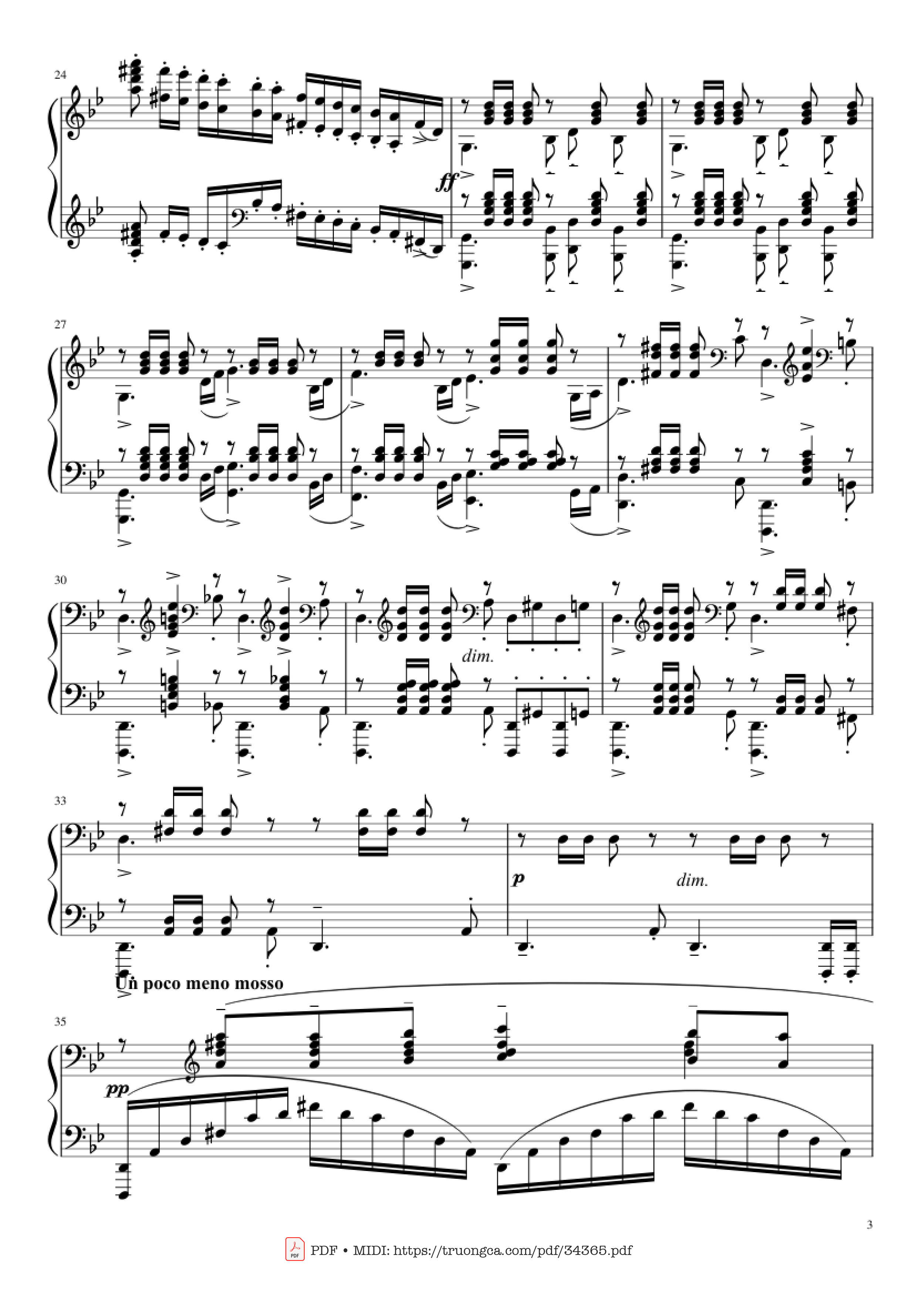Page 3 of the piano sheet music PDF Piano – Prélude in G Minor Piano by Sergei Vasilievich Rachmaninoff (1873 - 1943