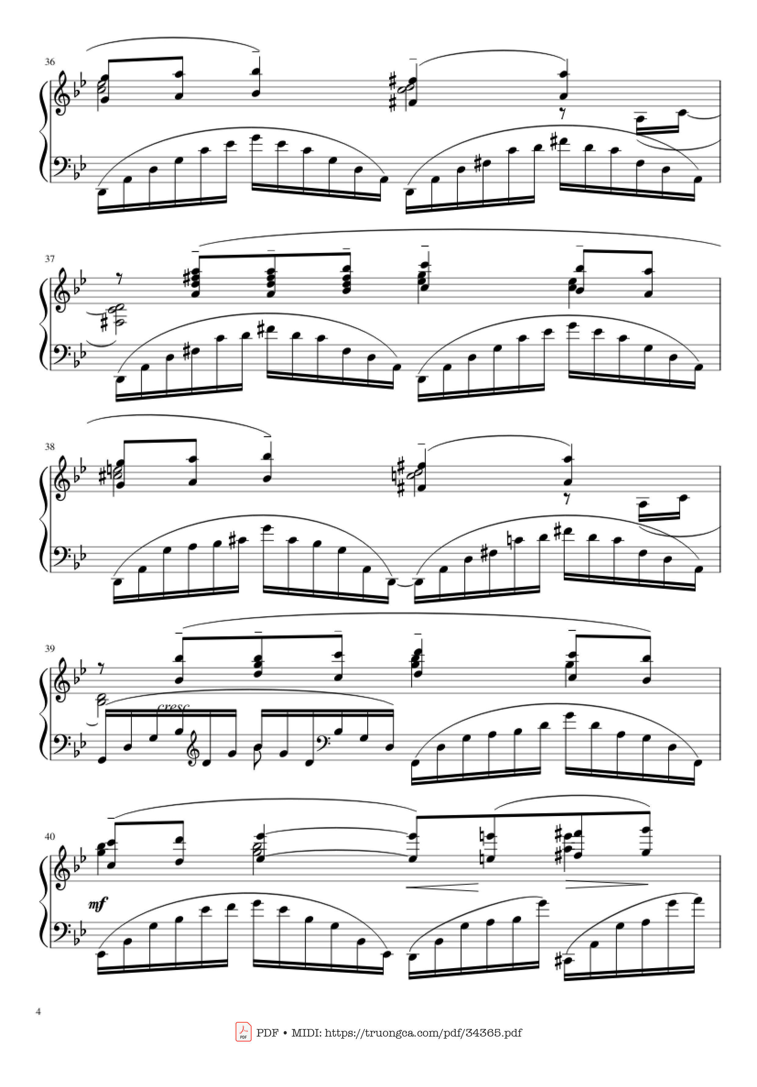Page 4 of the piano sheet music PDF Piano – Prélude in G Minor Piano by Sergei Vasilievich Rachmaninoff (1873 - 1943