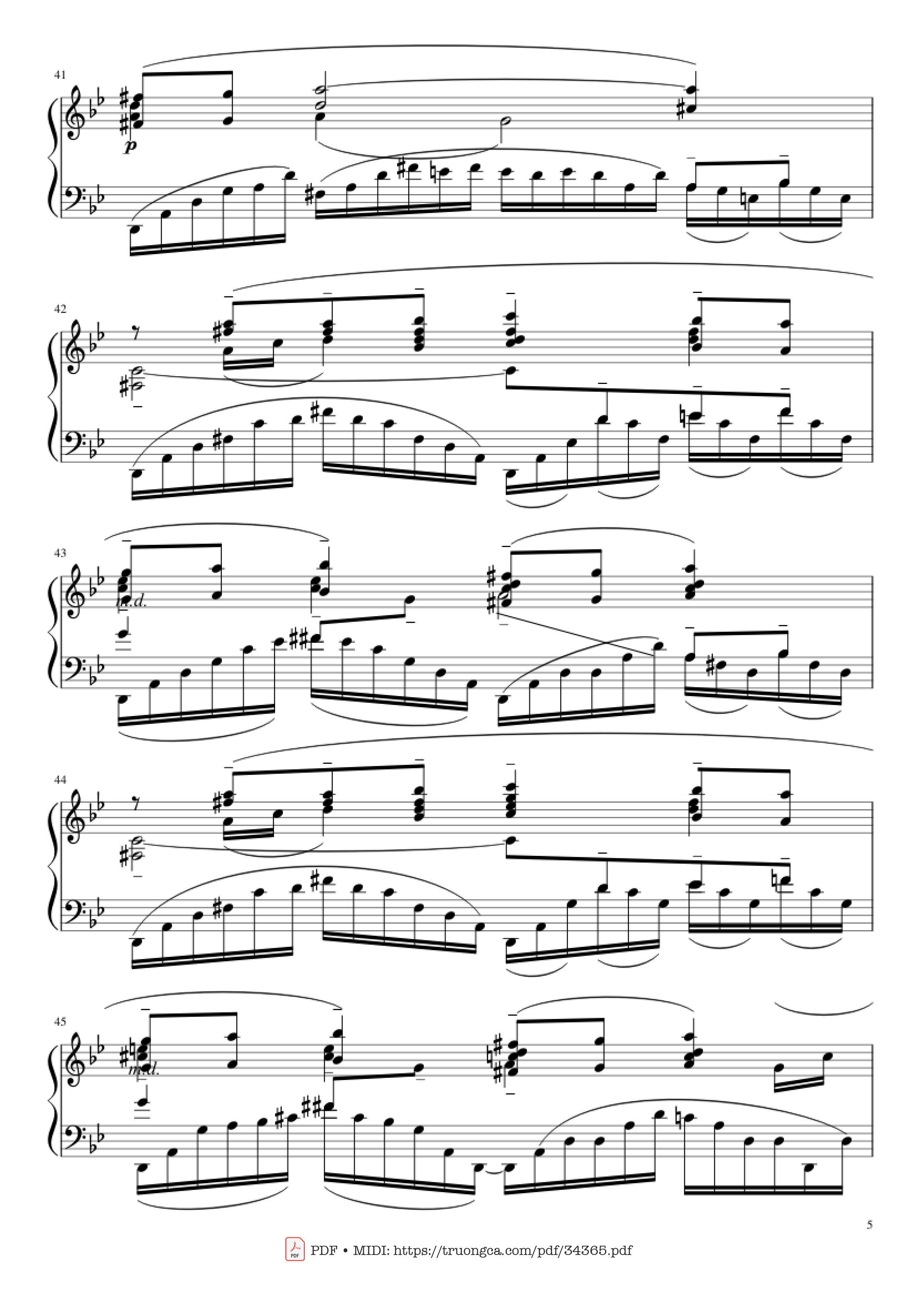 Page 5 of the piano sheet music PDF Piano – Prélude in G Minor Piano by Sergei Vasilievich Rachmaninoff (1873 - 1943