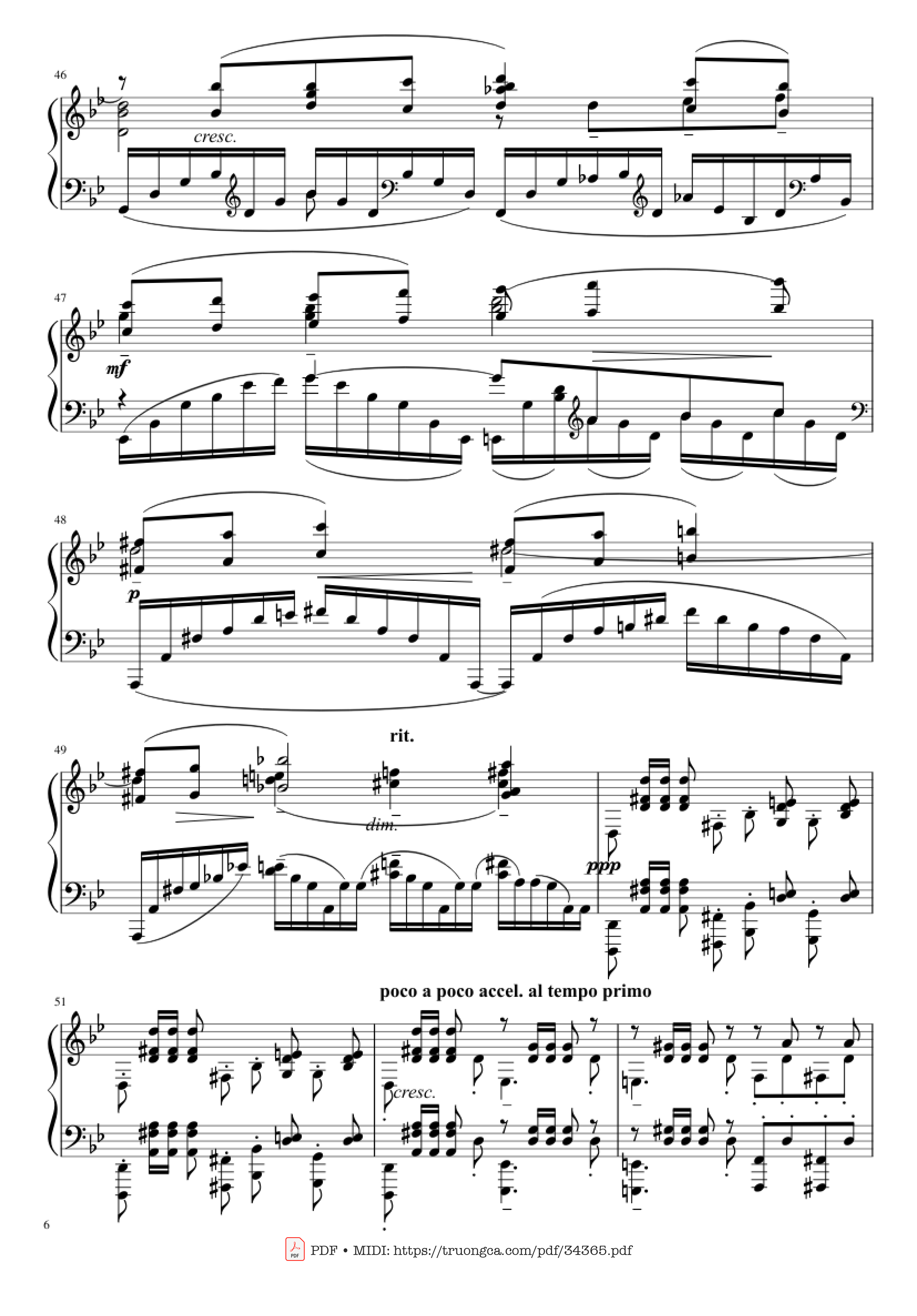 Page 6 of the piano sheet music PDF Piano – Prélude in G Minor Piano by Sergei Vasilievich Rachmaninoff (1873 - 1943