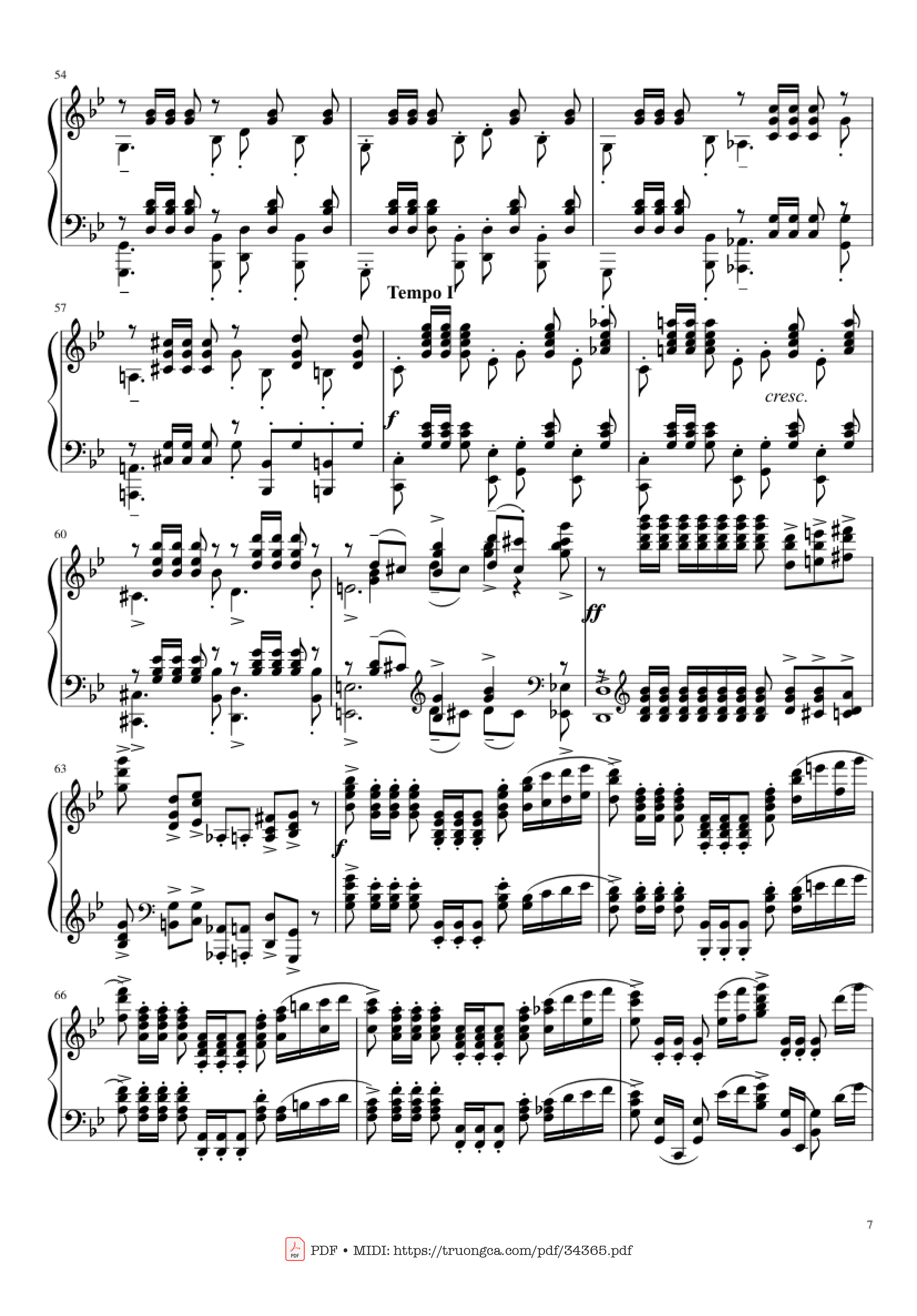 Page 7 of the piano sheet music PDF Piano – Prélude in G Minor Piano by Sergei Vasilievich Rachmaninoff (1873 - 1943