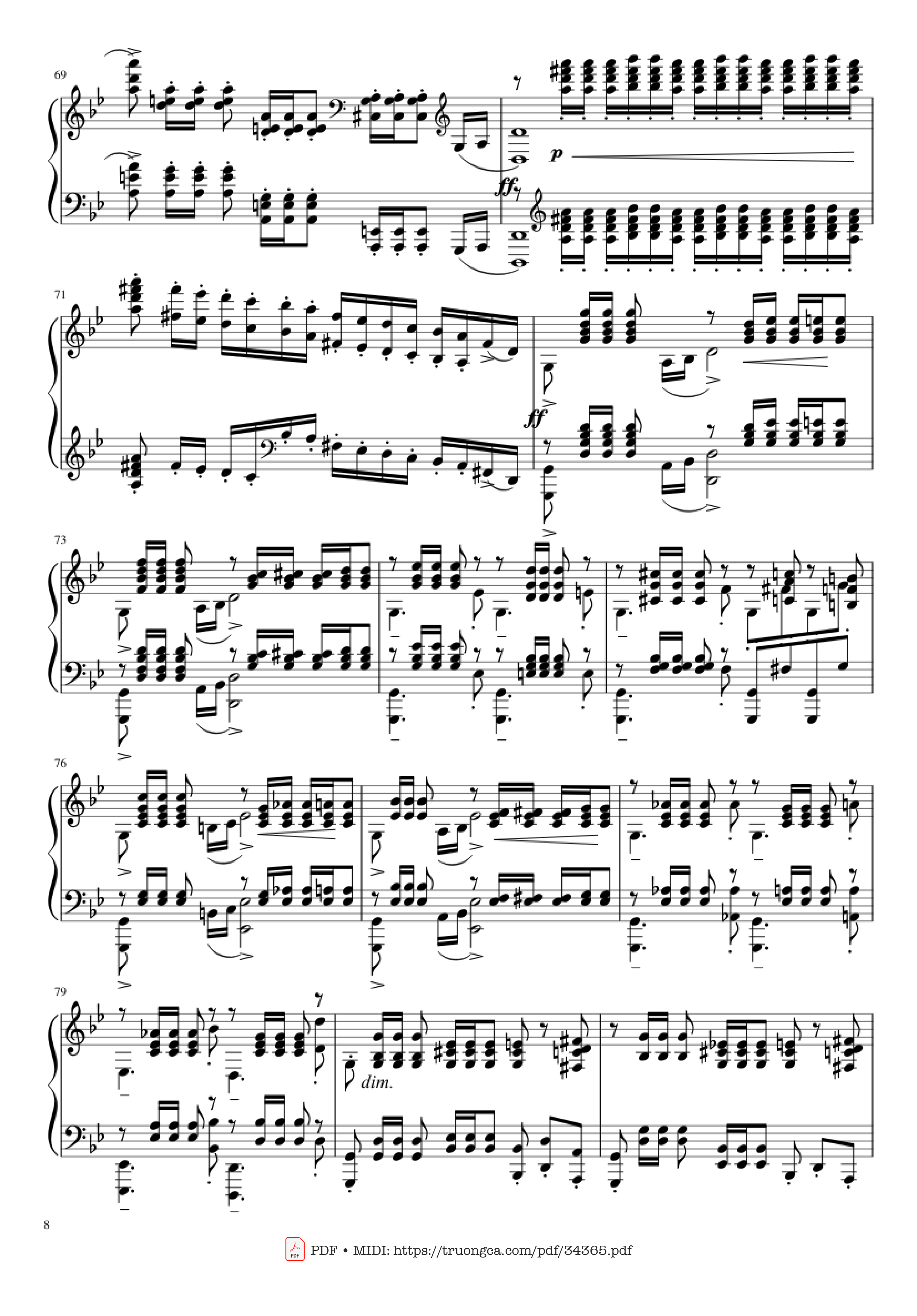 Page 8 of the piano sheet music PDF Piano – Prélude in G Minor Piano by Sergei Vasilievich Rachmaninoff (1873 - 1943