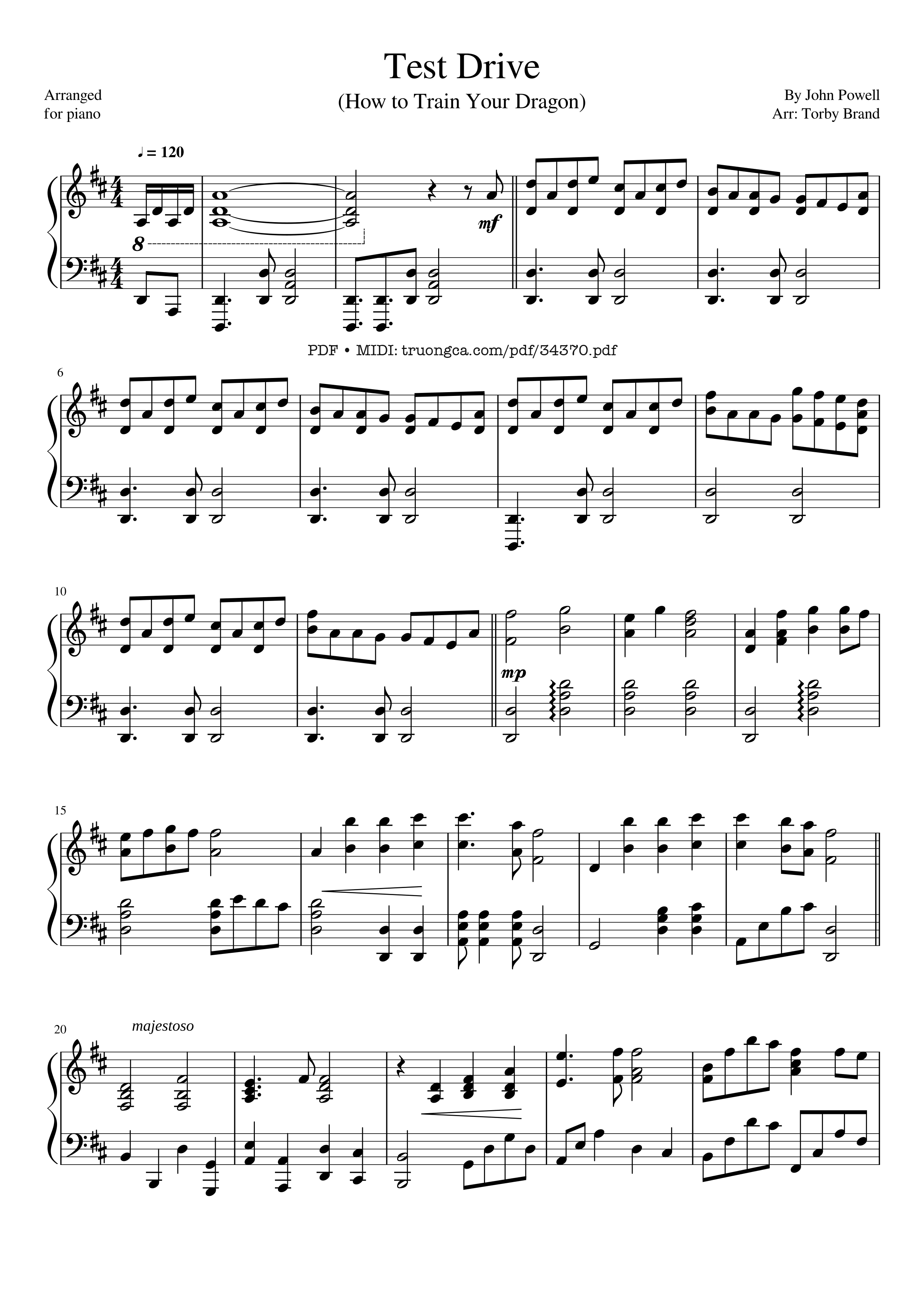 Page 1 of the piano sheet music PDF Piano – Test Drive - How to Train Your Dragon Piano by John Powell
