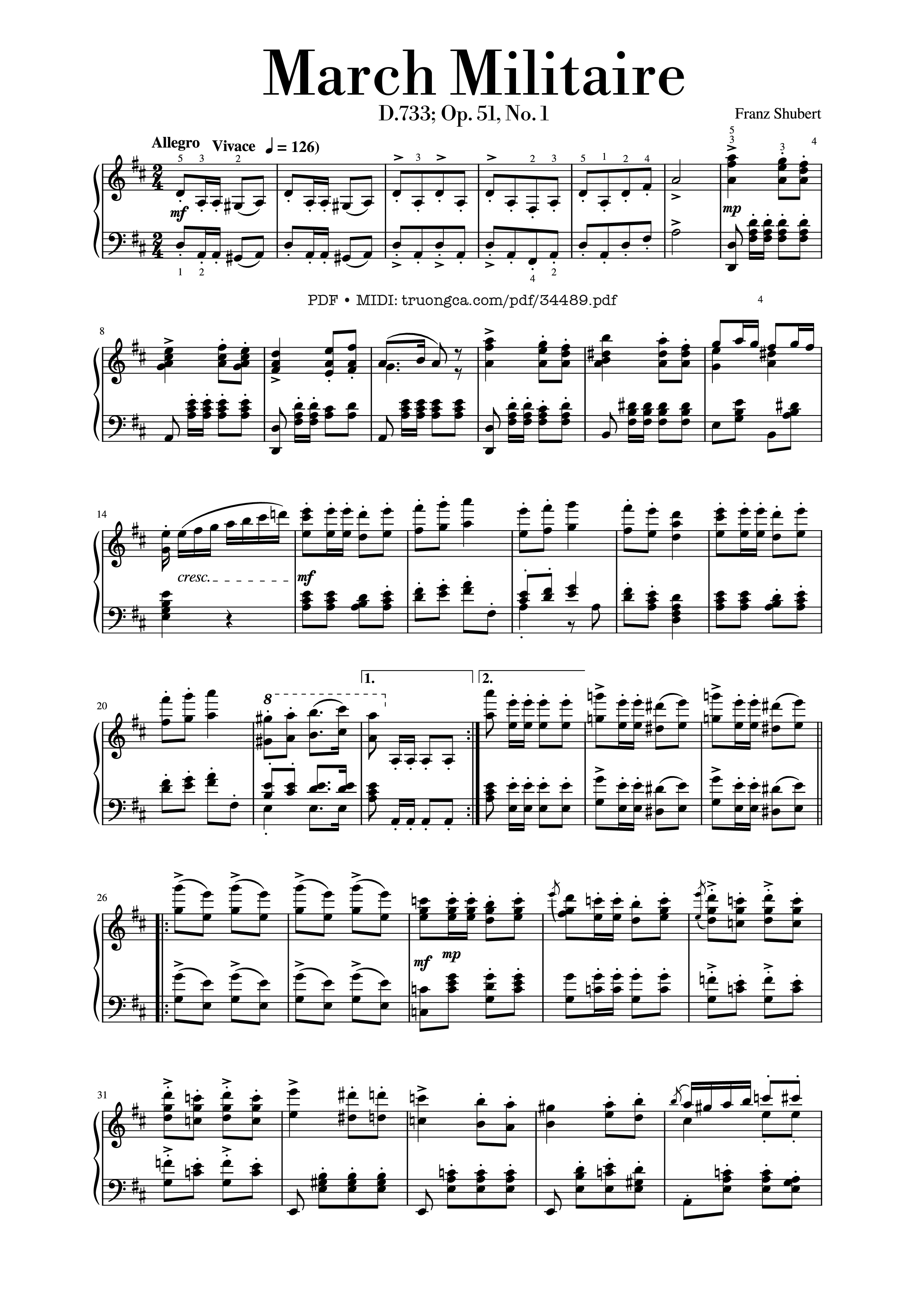 Page 1 of the piano sheet music PDF Piano – March Militaire Piano by Franz Shubert