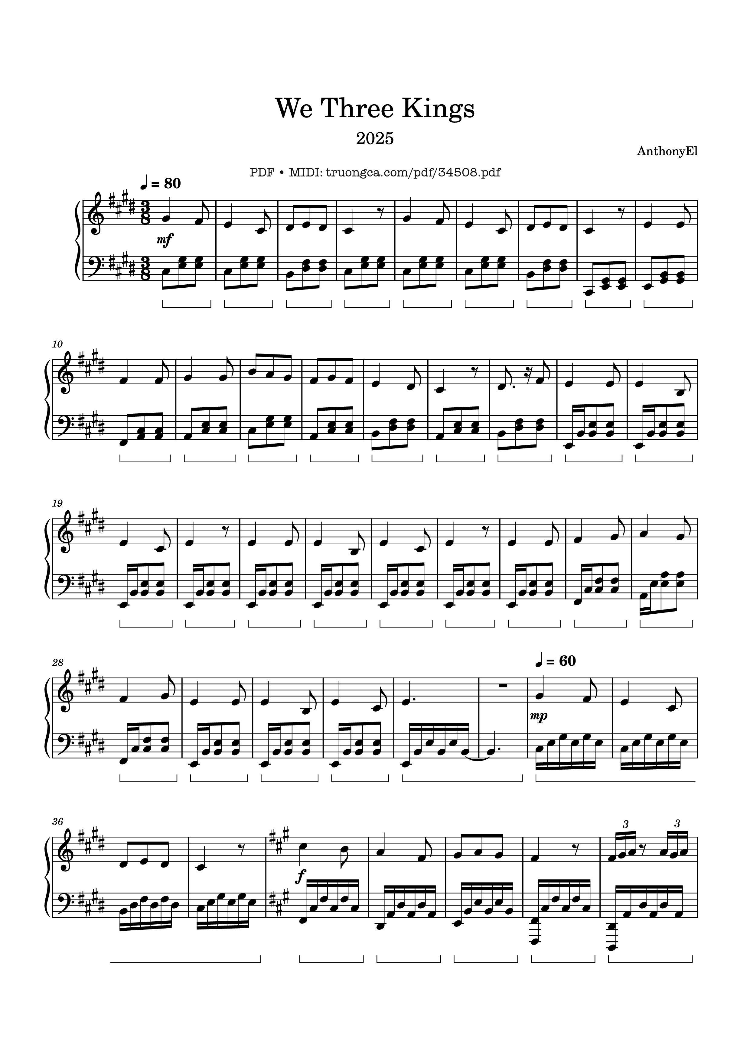 Page 1 of the piano sheet music PDF Piano – We Three Kings Piano Easy by John Henry Hopkins