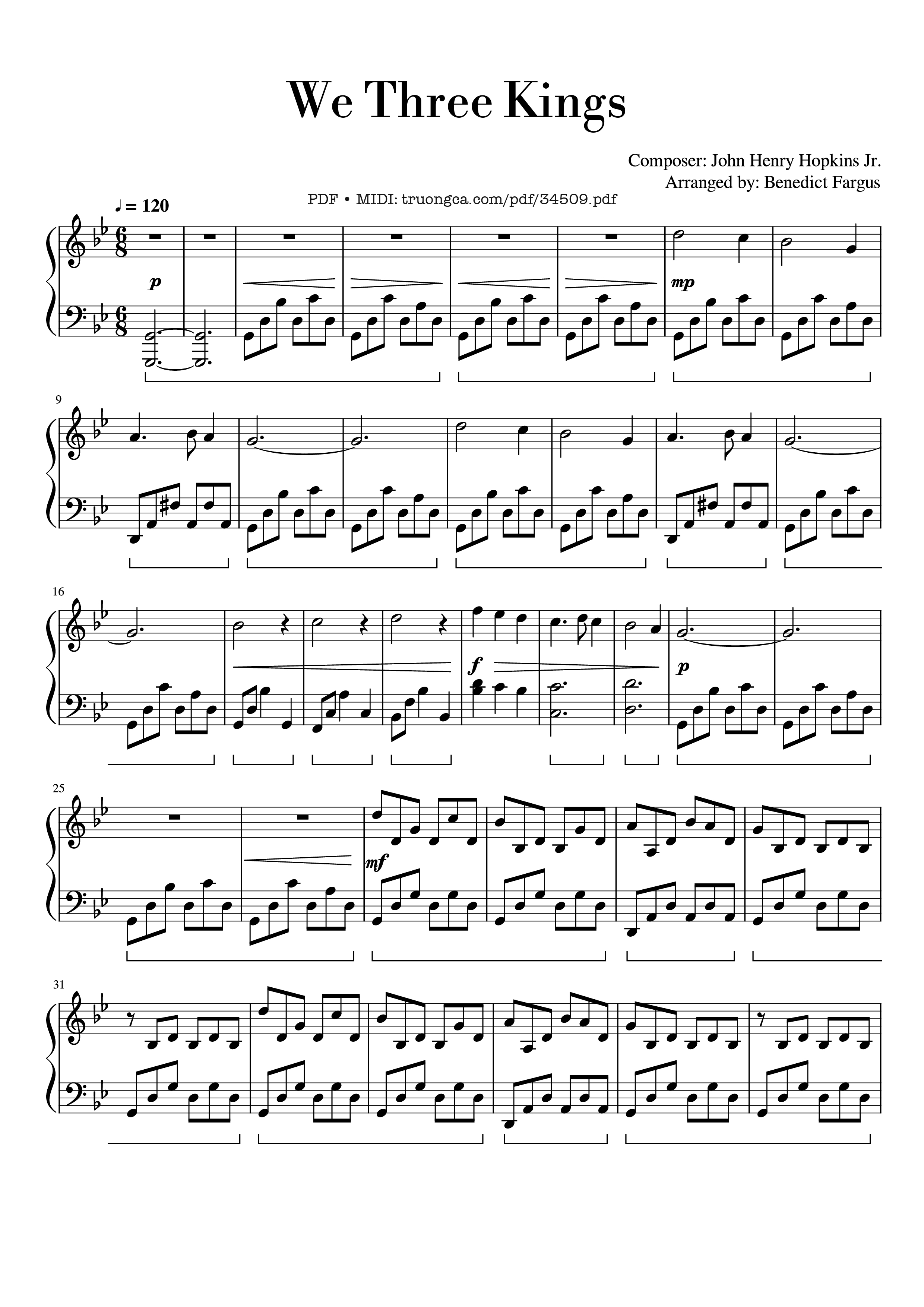 Page 1 of the piano sheet music PDF – We Three Kings Piano by John Henry Hopkins Jr