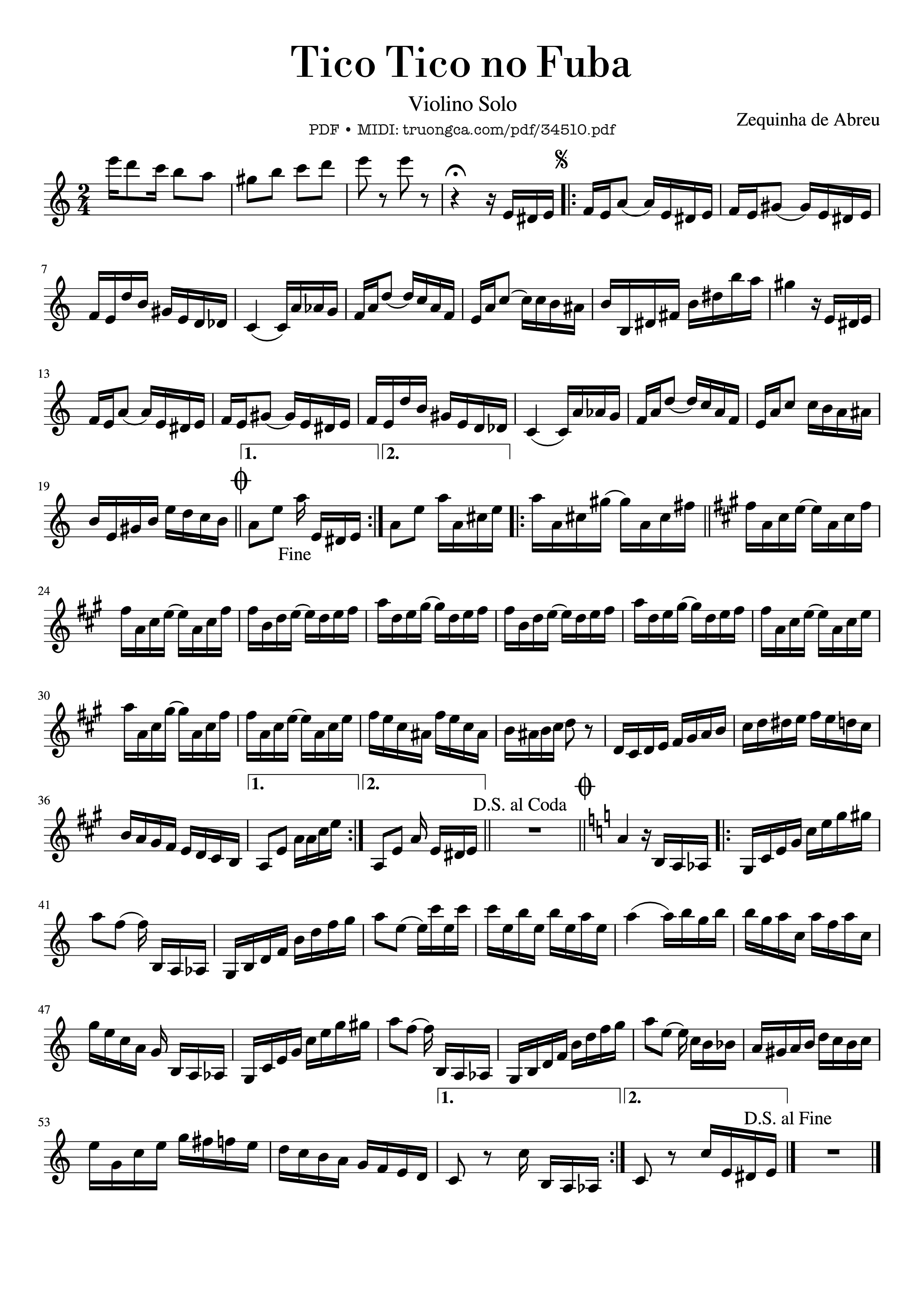 Page 1 of the piano sheet music PDF – Tico Tico no Fuba Violin by Zequinha de Abreu