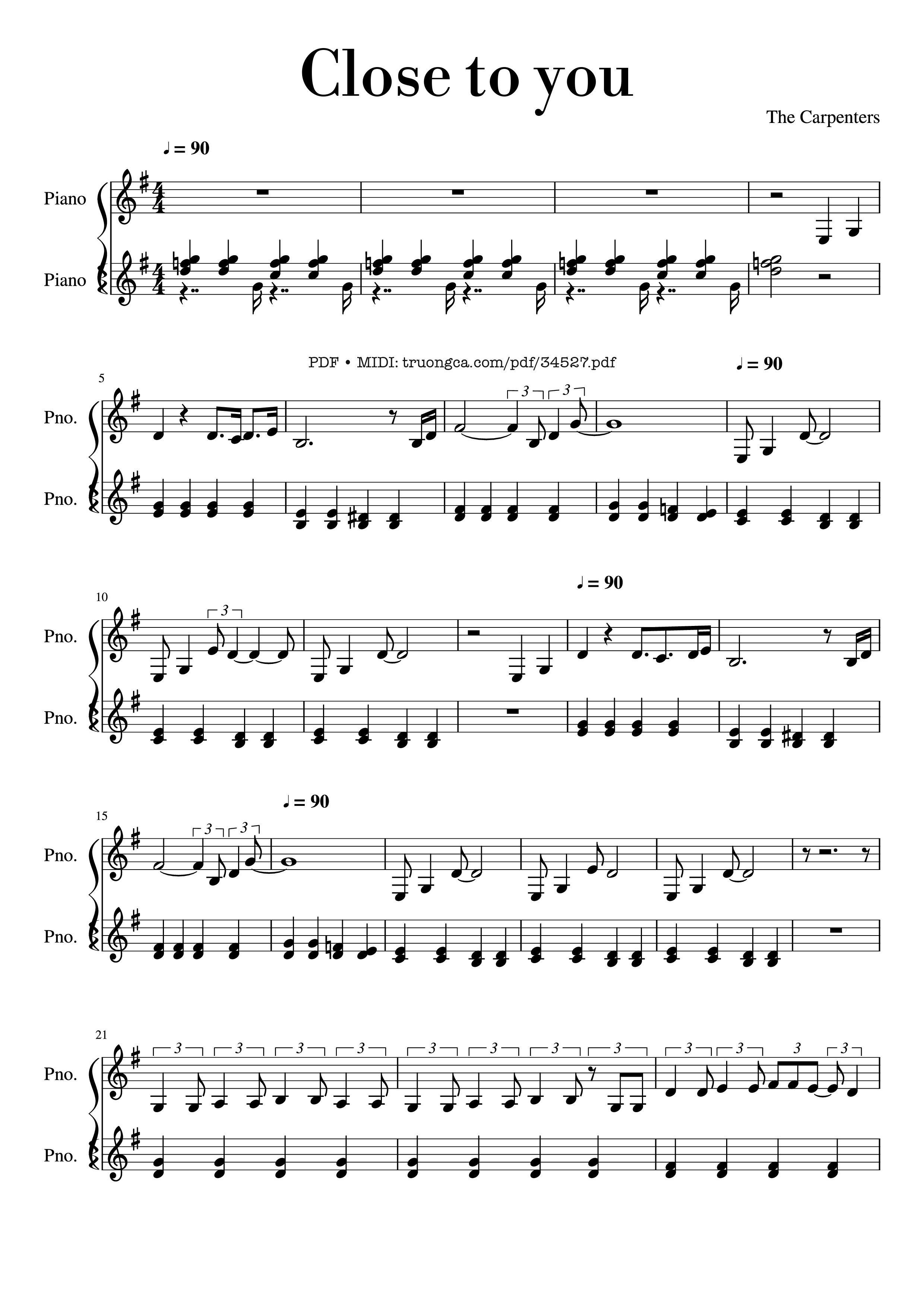 Page 1 of the piano sheet music PDF Piano – Close to you Piano by The Carpenters