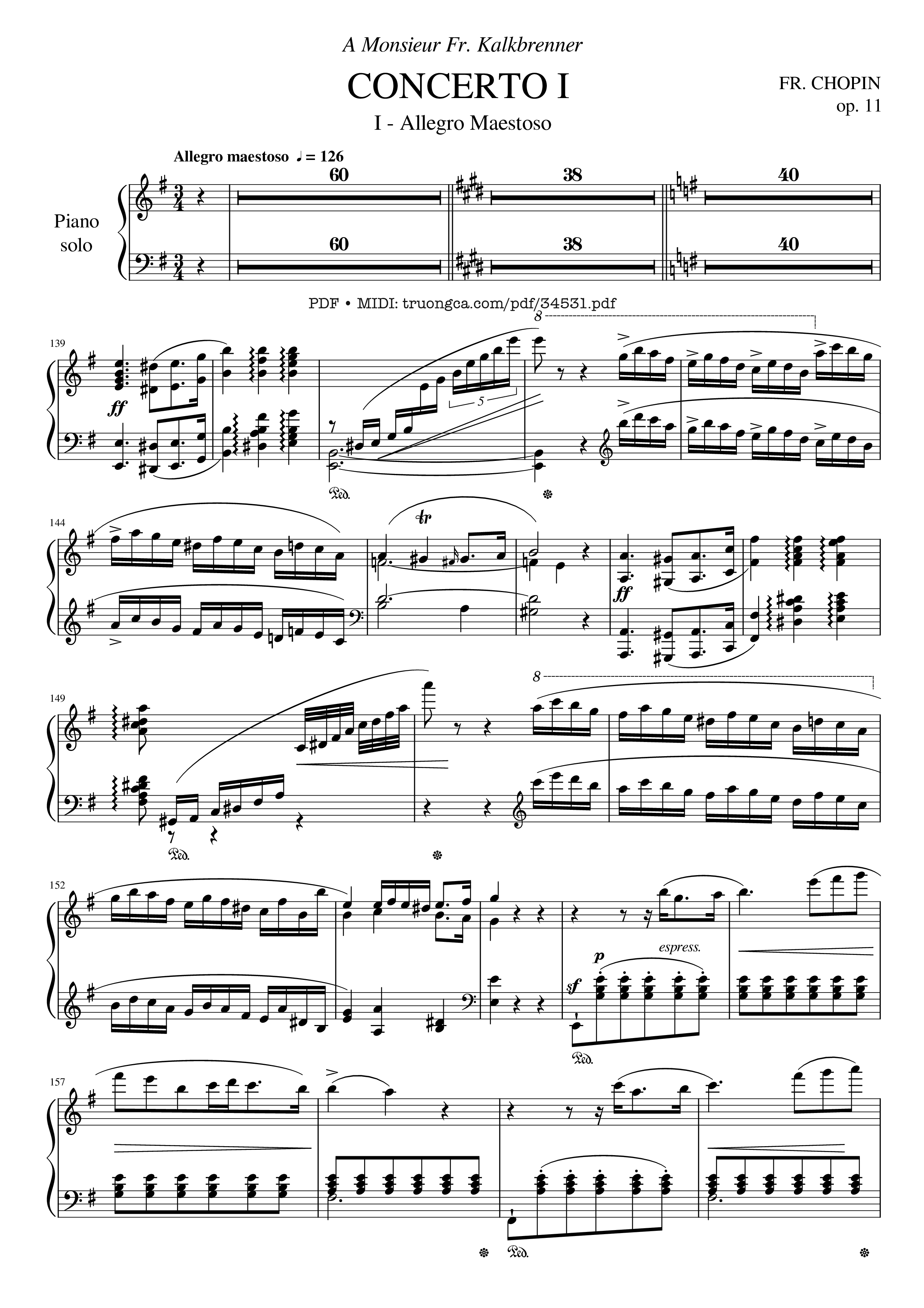 Page 1 of the piano sheet music PDF Piano – Chopin Concerto No.1, Op.11, Allegro Maestoso Piano by Frédéric Chopin