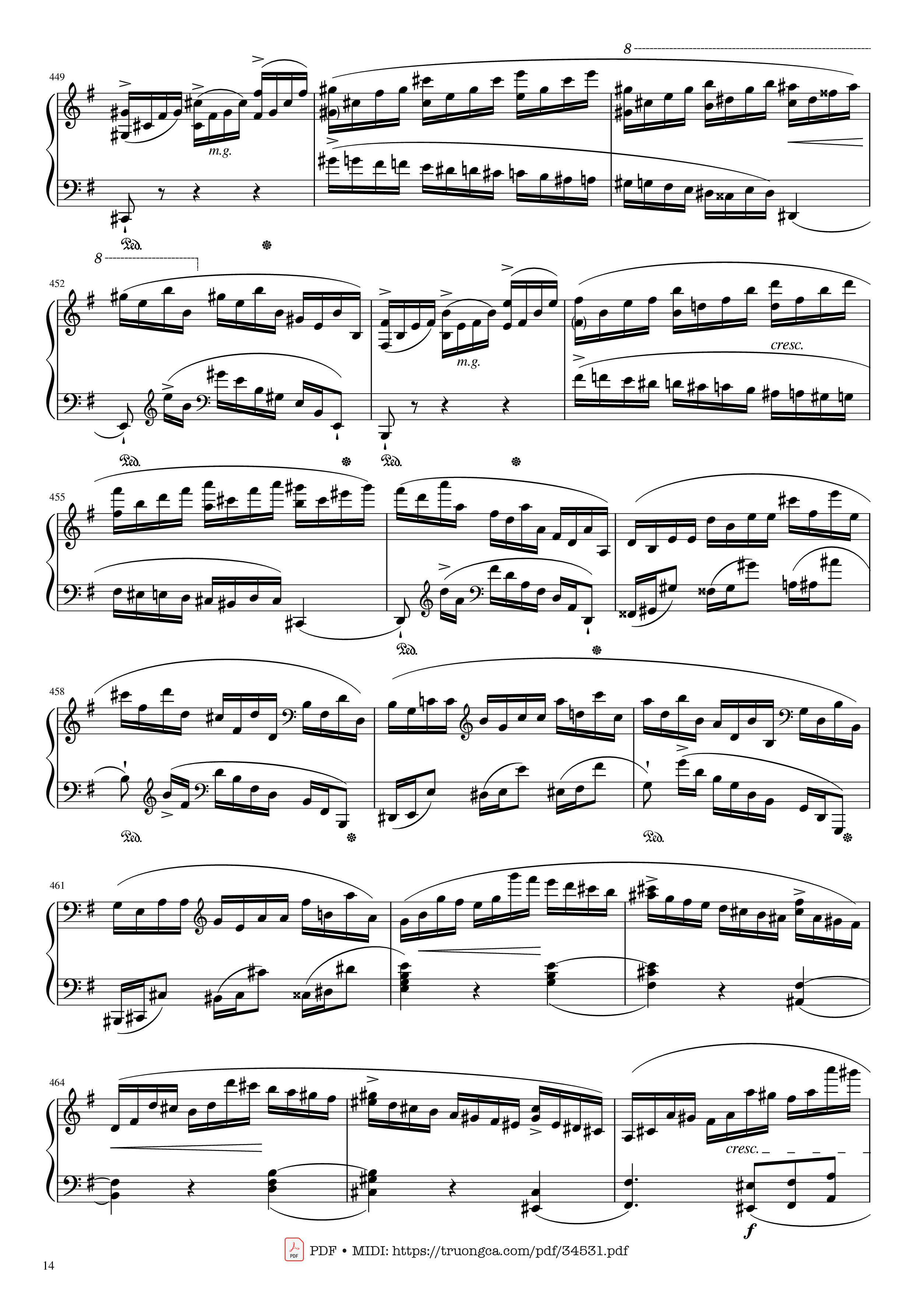 Page 14 of the piano sheet music PDF Piano – Chopin Concerto No.1, Op.11, Allegro Maestoso Piano by Frédéric Chopin