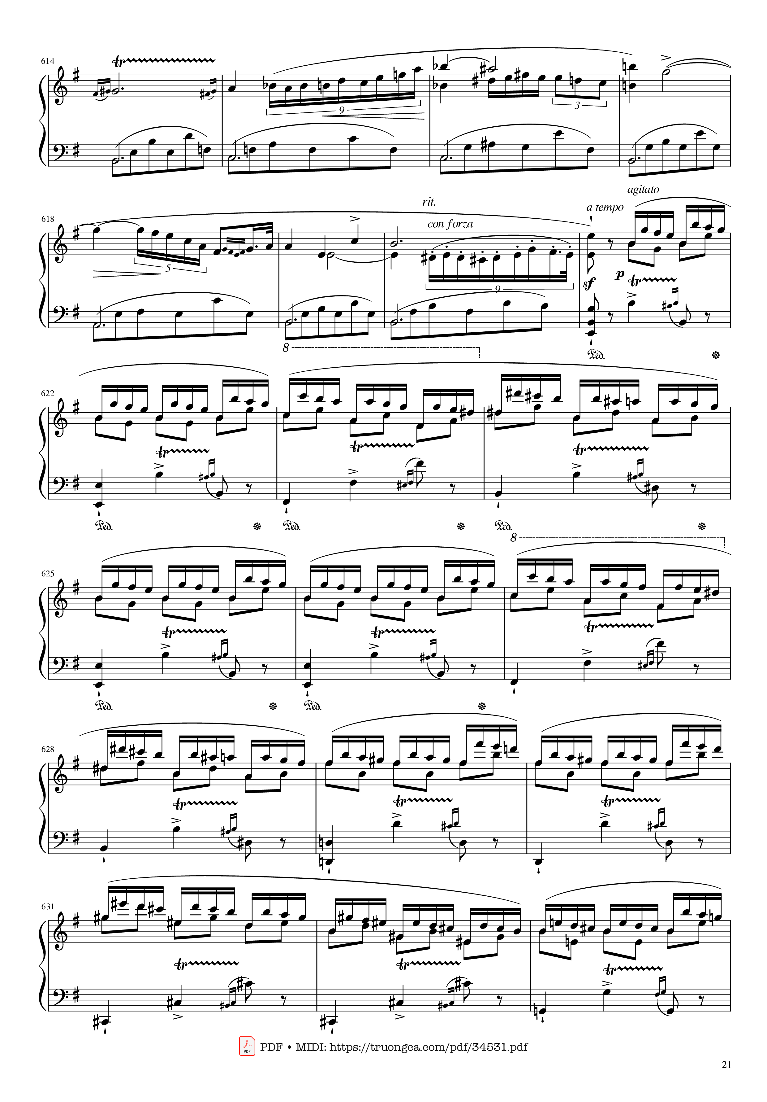 Page 21 of the piano sheet music PDF Piano – Chopin Concerto No.1, Op.11, Allegro Maestoso Piano by Frédéric Chopin