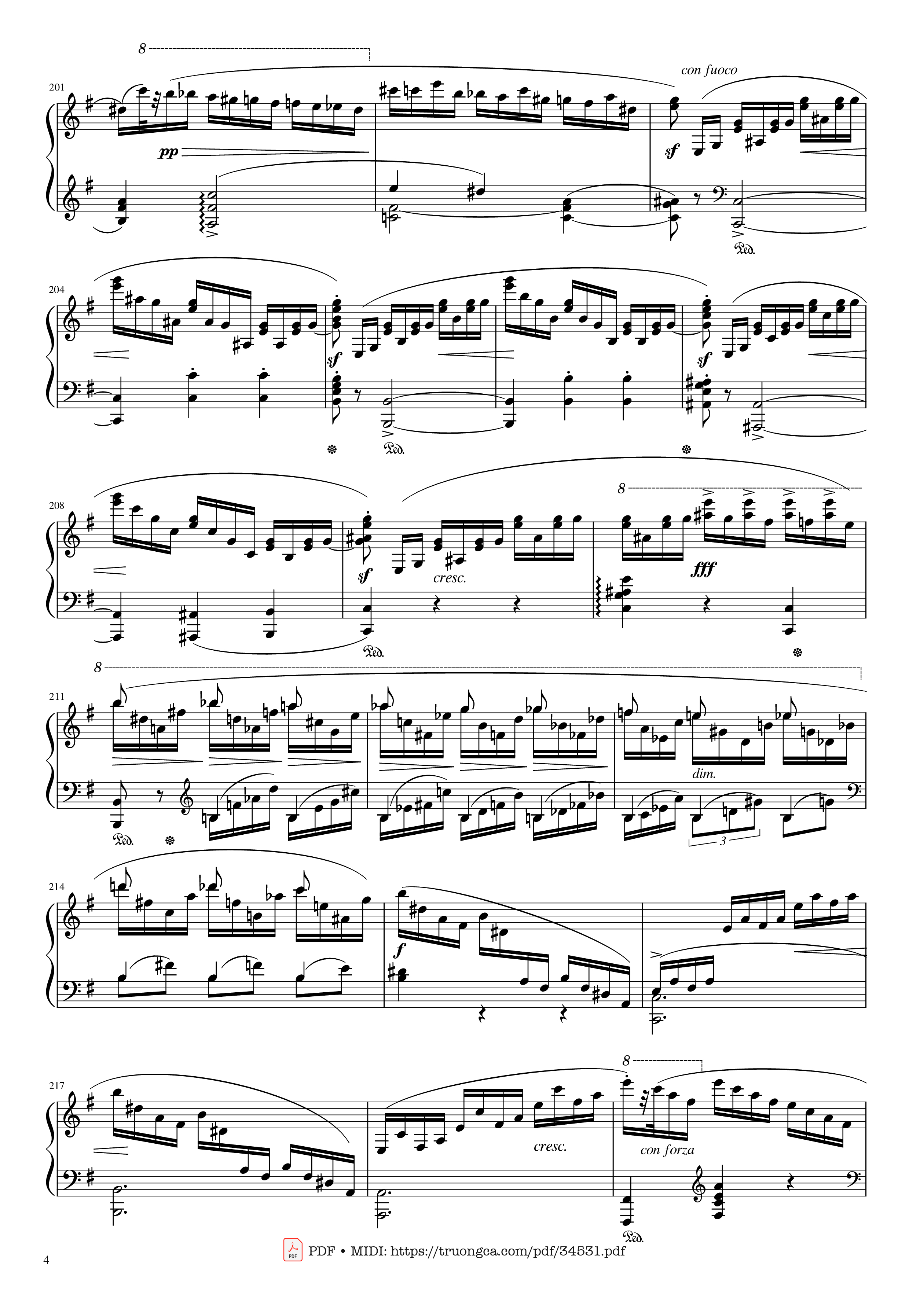Page 4 of the piano sheet music PDF Piano – Chopin Concerto No.1, Op.11, Allegro Maestoso Piano by Frédéric Chopin