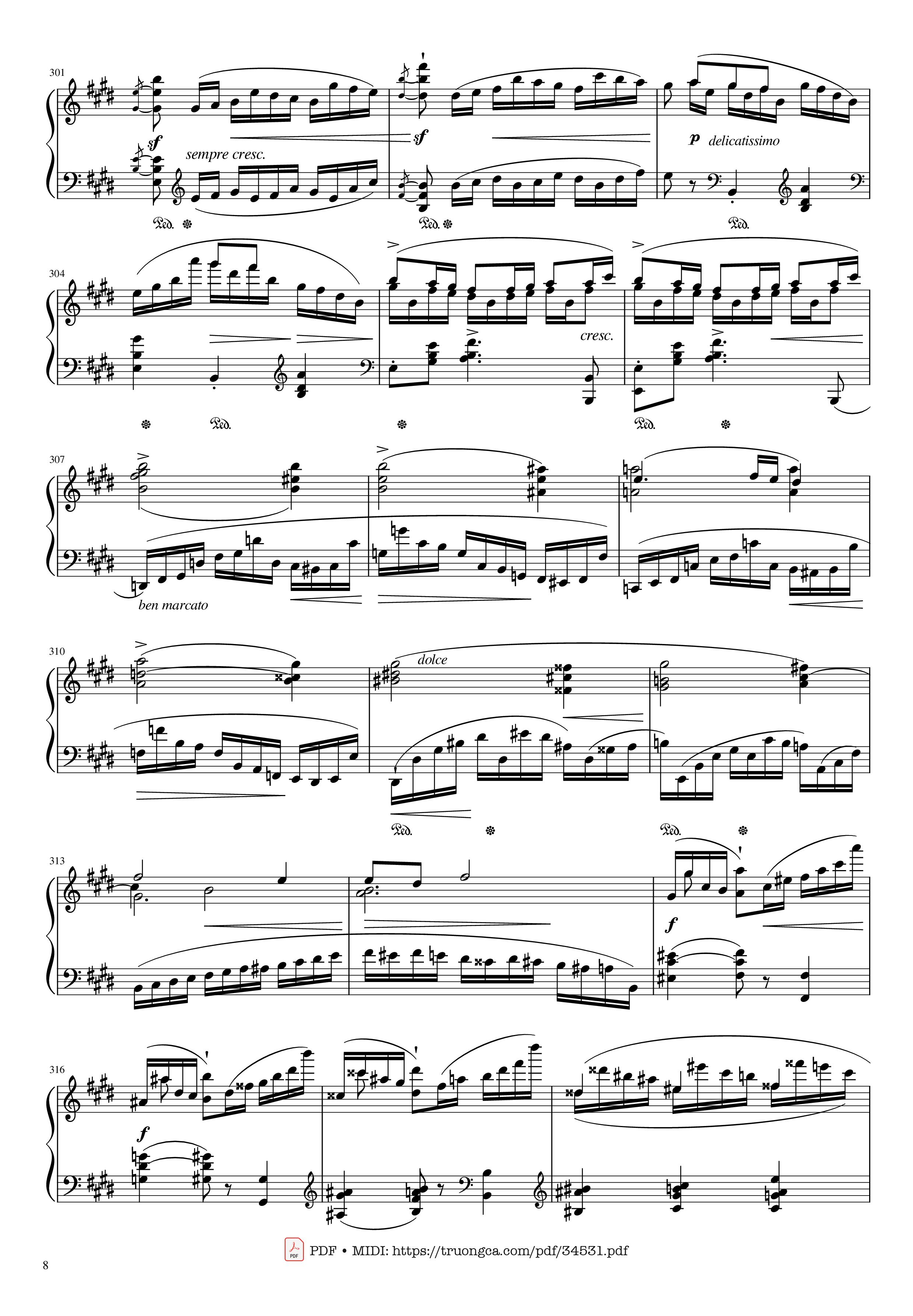Page 8 of the piano sheet music PDF Piano – Chopin Concerto No.1, Op.11, Allegro Maestoso Piano by Frédéric Chopin