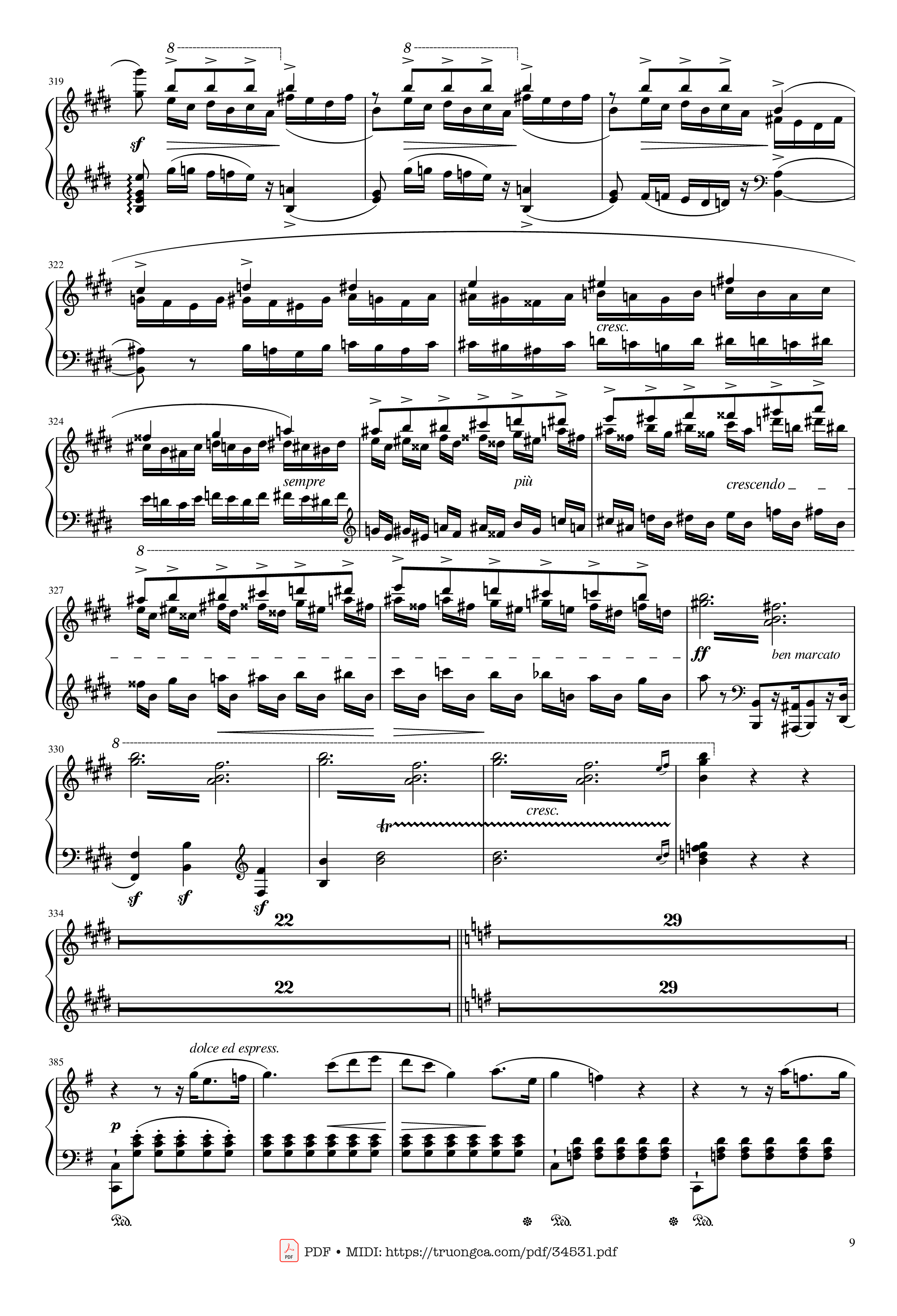 Page 9 of the piano sheet music PDF Piano – Chopin Concerto No.1, Op.11, Allegro Maestoso Piano by Frédéric Chopin