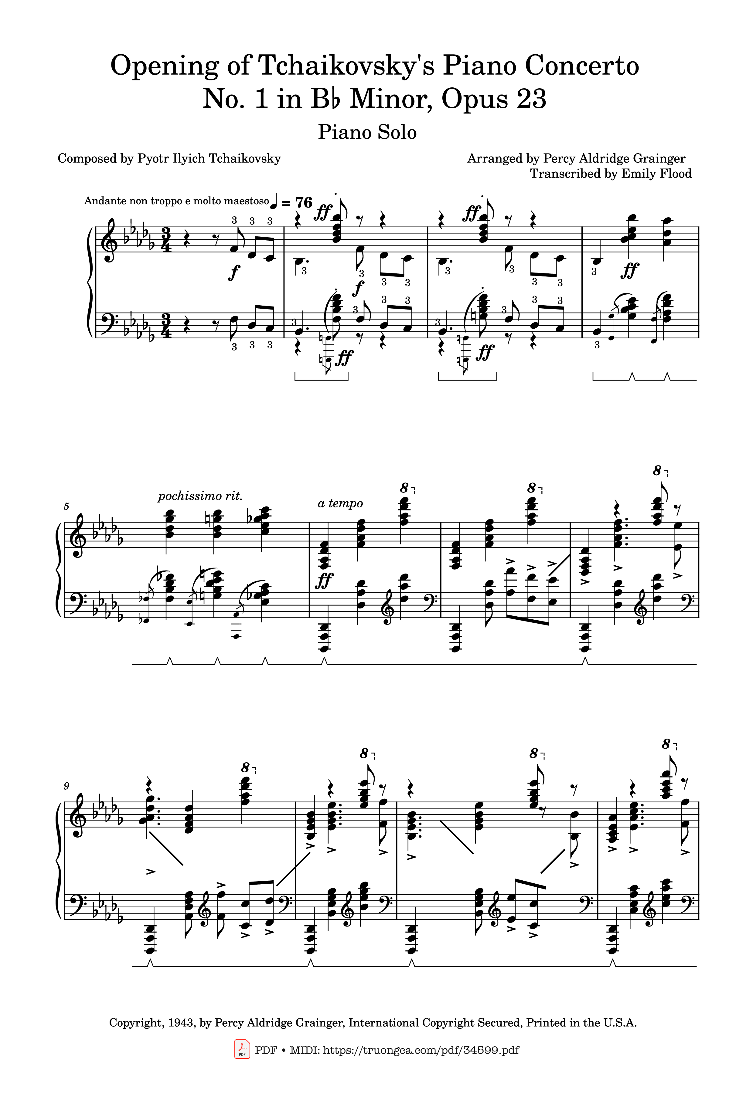 Page 1 of the piano sheet music PDF Piano – Tchaikovsky
