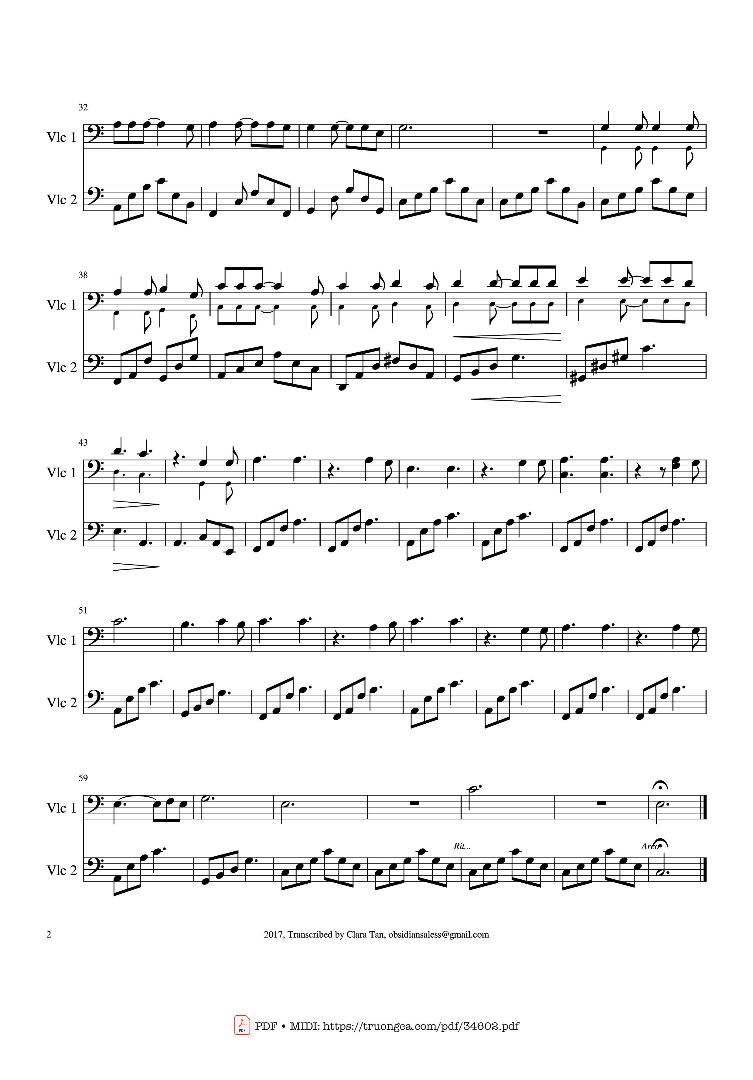 Page 2 of the piano sheet music PDF – Hallelujah For 2 cellos by Leonard Cohen