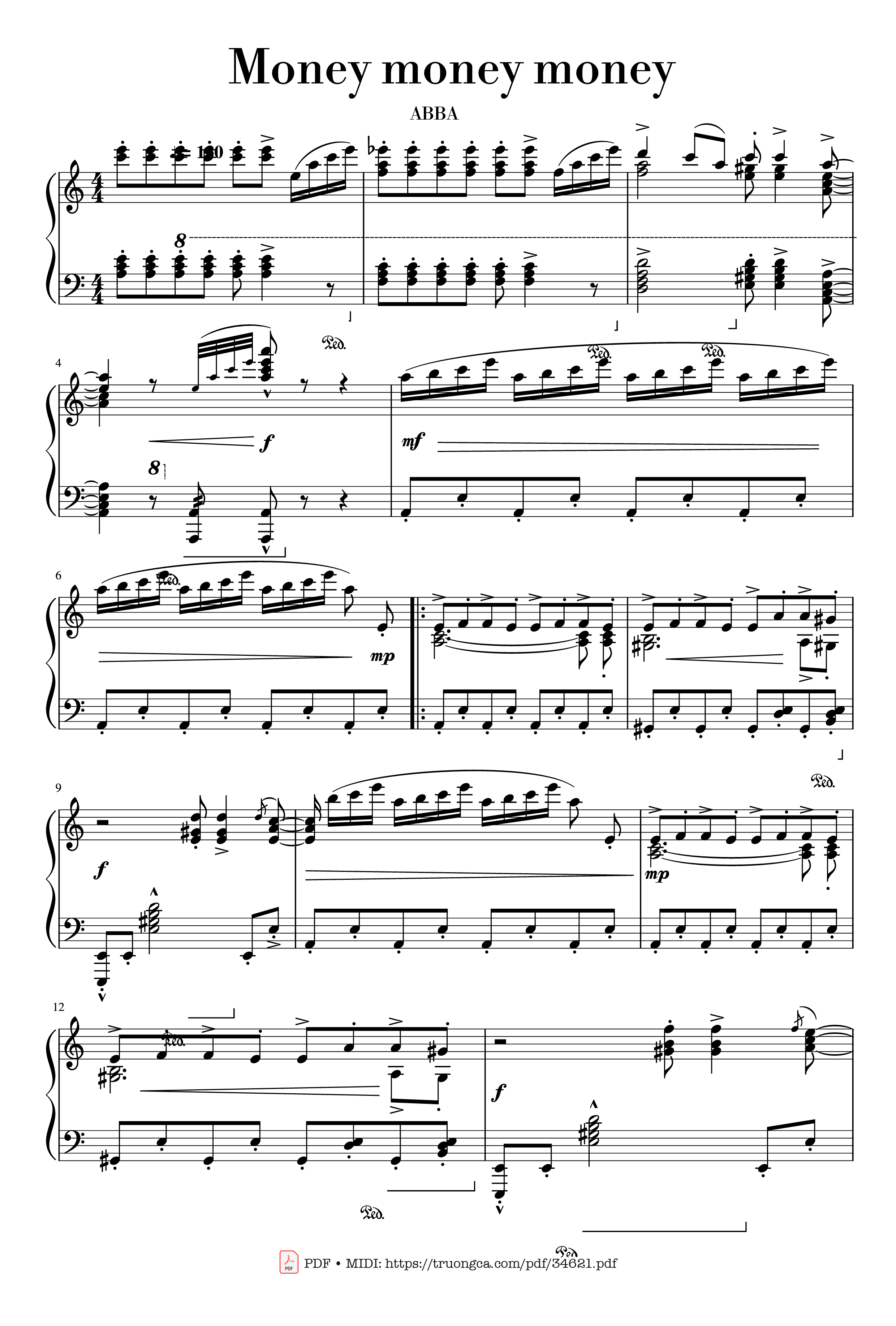 Page 1 of the piano sheet music PDF Piano – Money money money Piano by ABBA